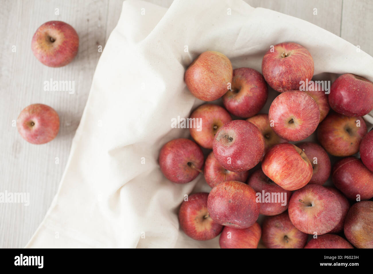 Top view of Annurca apples, cultivated in Southern Italy, typically at the border between the Caserta and Benevento provinces, in the valley which is  Stock Photo