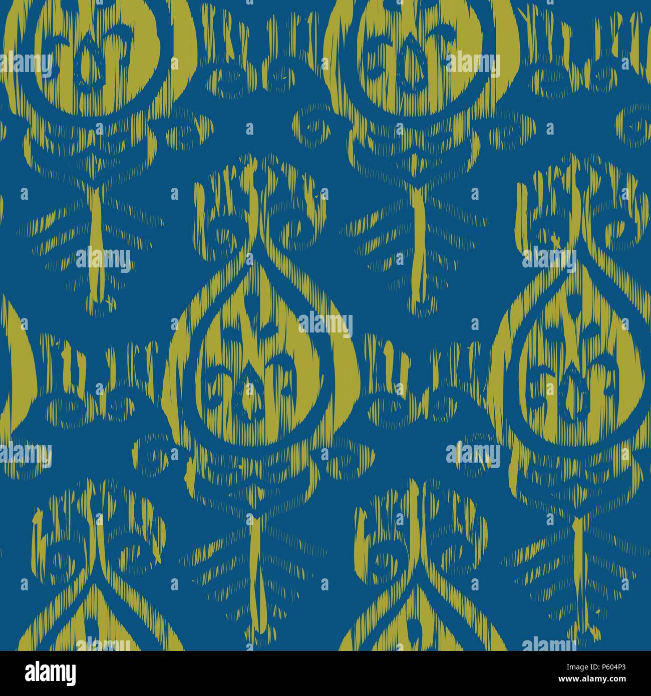 Vector seamless ikat blue and yellow pattern Stock Vector Image & Art