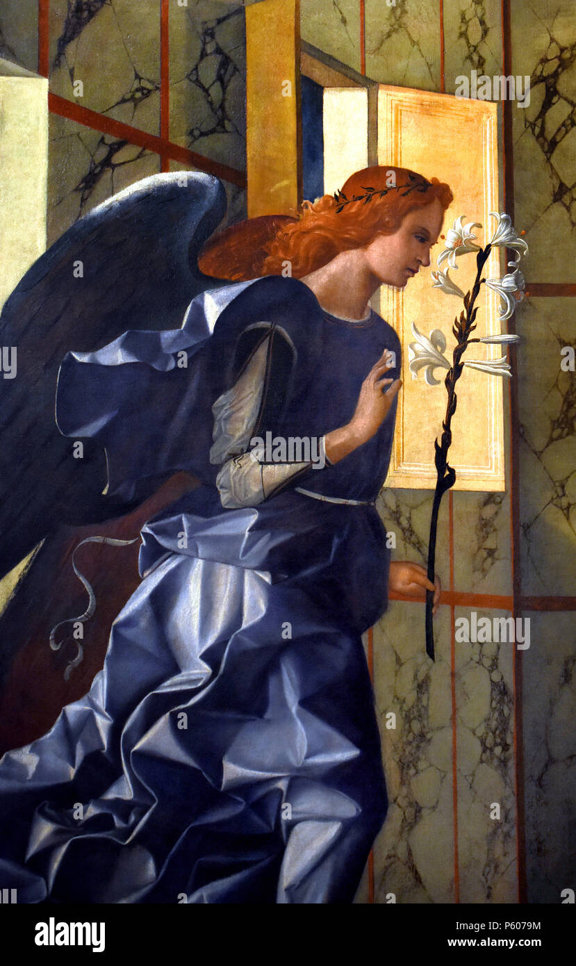 Announcing and Announced Angel by Giovanni Bellini , Venice, 1434/1439 - 1516, Italy, Italian, Stock Photo