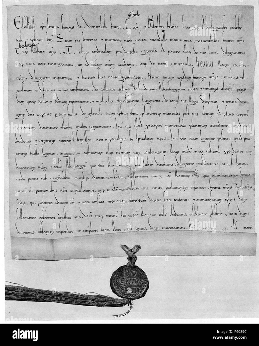 N/A. Deutsch: Heiligsprechungsurkunde Eugens III. für Heinrich II. 1147. Papst Eugen III. 534 Eugen Heinrich002 Stock Photo