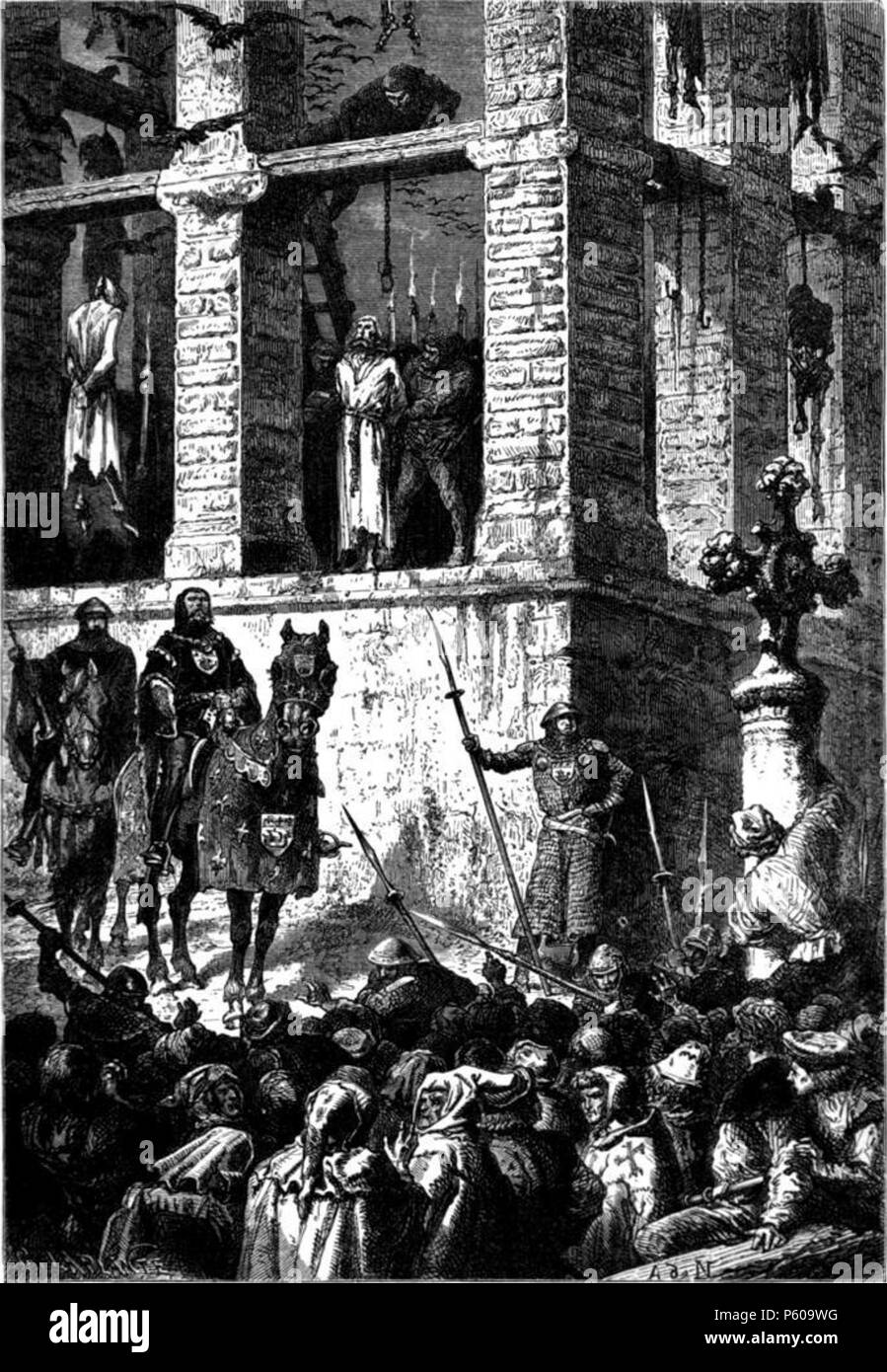 N/A. The Execution of Enguerrand de Marigny (1260-1315), hanged on the public gallows at Montfaucon, Paris, France . 1883.   Alphonse de Neuville  (1836–1885)     Alternative names Alphonse de Neuville  Description French painter  Date of birth/death 31 May 1836 19 May 1885  Location of birth/death Saint-Omer Paris  Work location Paris  Authority control  : Q1494309 VIAF:78770367 ISNI:0000 0001 2321 1116 ULAN:500024298 LCCN:nr91017095 NLA:35220290 WorldCat 538 ExecutionMarigny Stock Photo