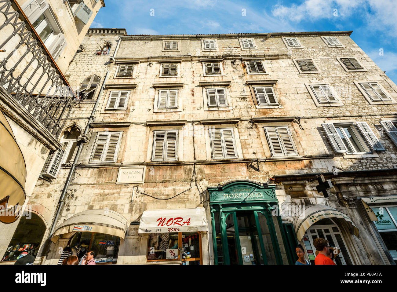 Apartments above shops and stores in Peoples Square, Diocletians Palace