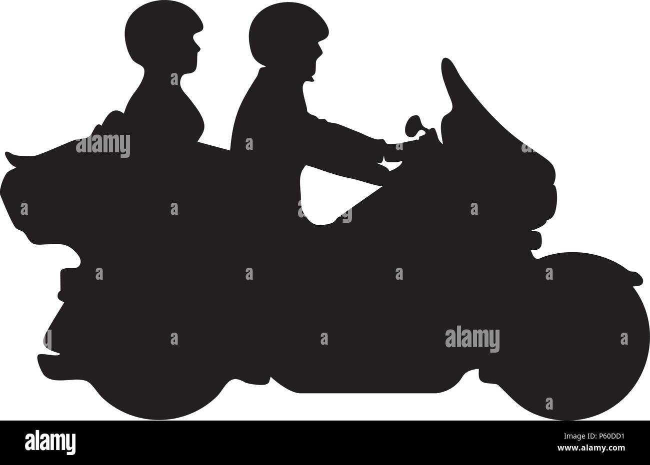 Couple Riding Motorcycle Silhouette Vector Illustration Stock Vector