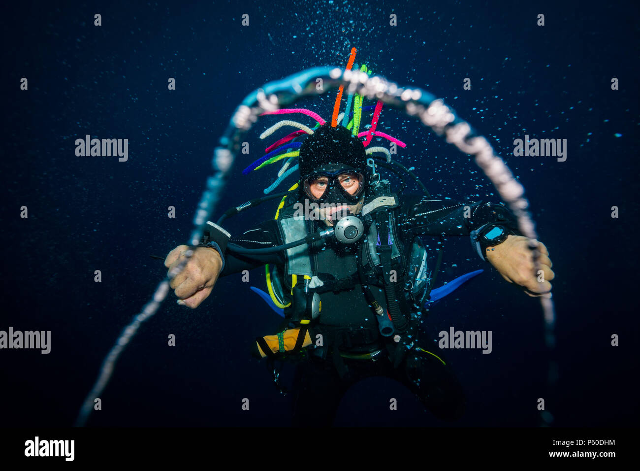 The scuba diver blows the air rings Stock Photo Alamy