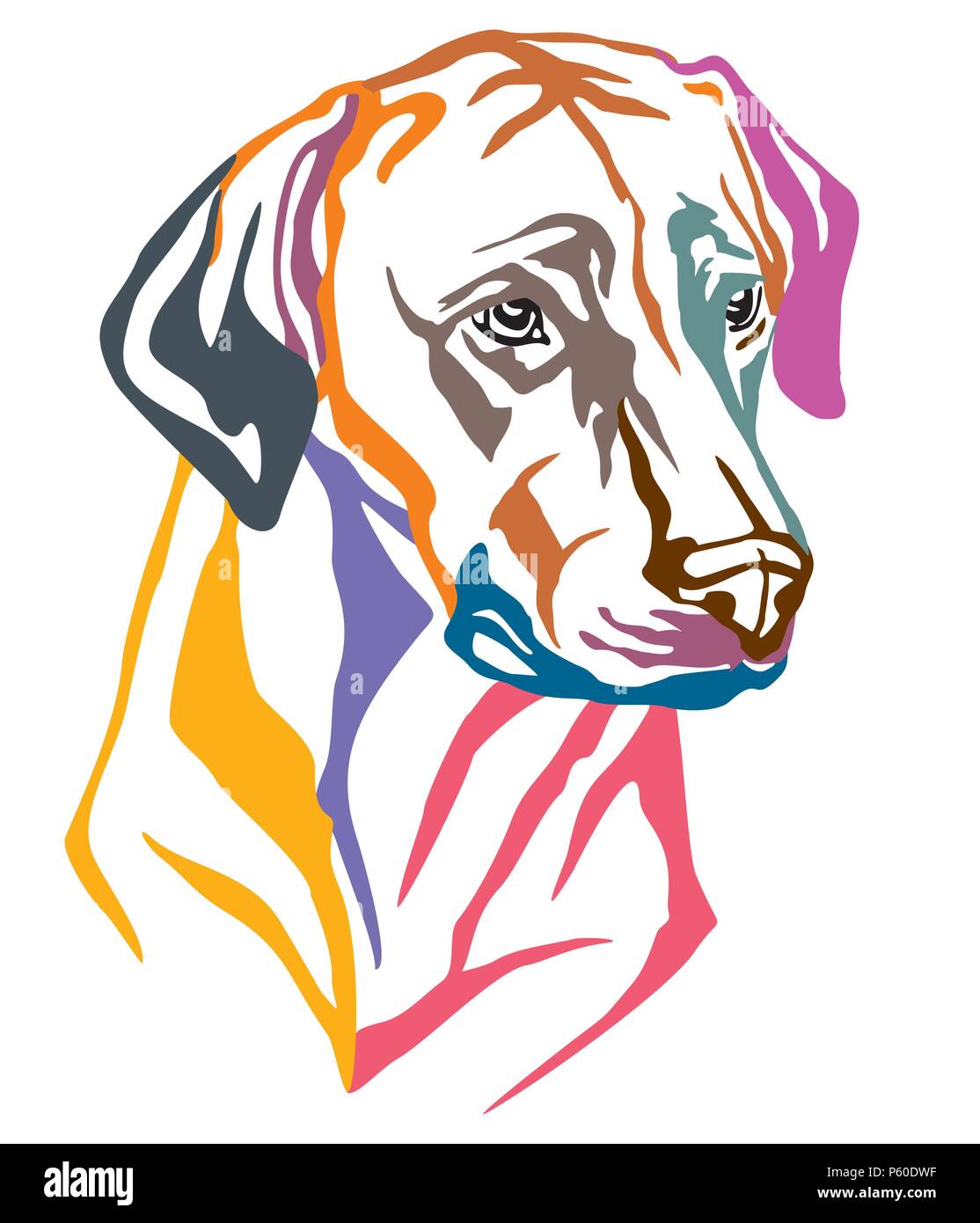 18x18 Multicolor Rainbow Dog Graphic Company Cool Big Face Dog Tee Style Image of Rhodesian Ridgeback Throw Pillow