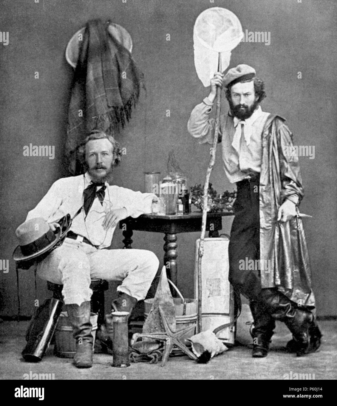 N/A. Ernst Haeckel and his assistant Nicholas Miklouho-Maclay, photographed in the Canary Islands in 1866. 1866. This file is lacking author information. 523 Ernst Haeckel and von Miclucho-Maclay 1866 Stock Photo