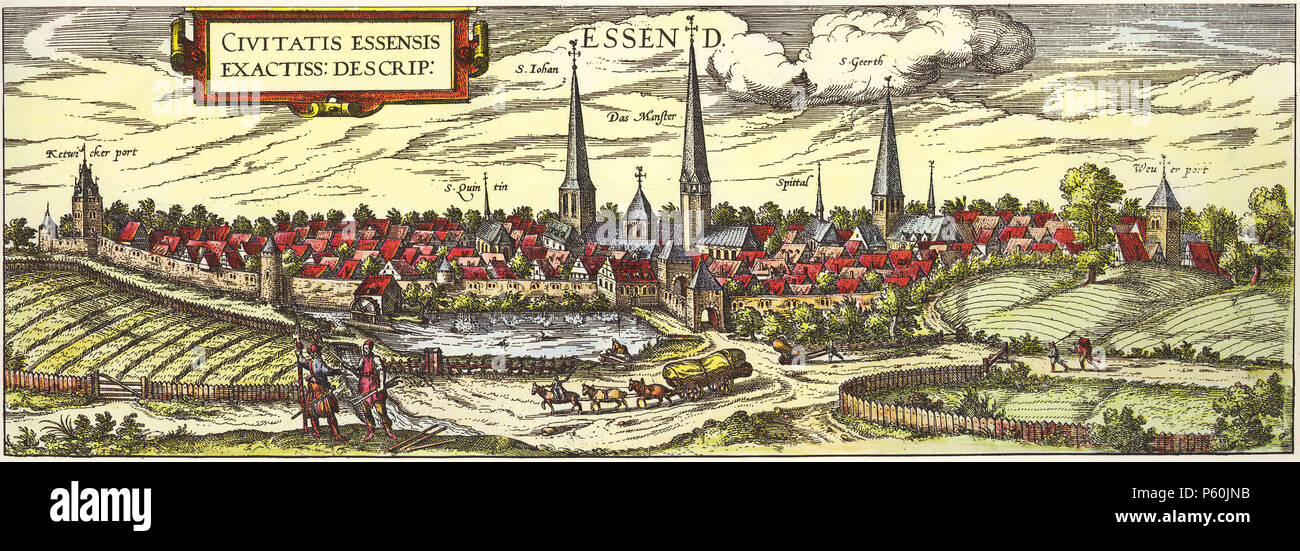 N/A. English: historical sight of the German town of Essen by Georg Braun and Frans Hogenberg (between 1572 and 1618) . between 1572 and 1618.   Frans Hogenberg  (before 1540–1590)    Alternative names Franz Hogenberg, Frans Hogenbergh, Frans Hogenberch  Description Flemish engraver and cartographer  Date of birth/death before 1540 1590  Location of birth/death Mechelen Cologne  Work period 1568-1588  Work location Antwerp (1568), London (1568), Cologne (1570-1585), Hamburg (1585-1588), Denmark (1588)  Authority control  : Q959748 VIAF:100197099 ISNI:0000 0001 1839 1431 ULAN:500000956 LCCN:n50 Stock Photo
