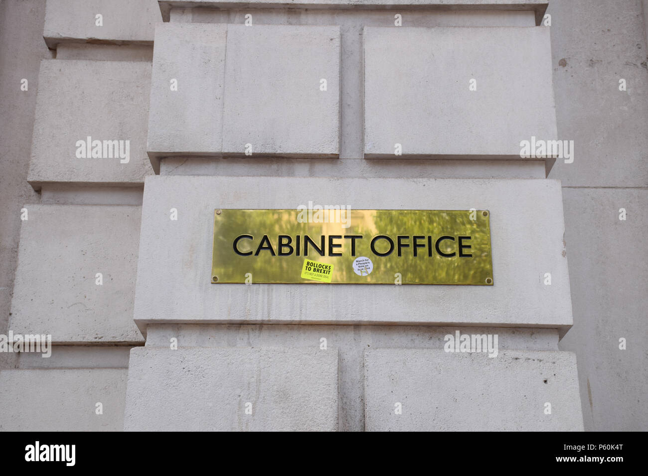 Anti Brexit demo, London 23 June 2018 UK. Campaign for a People's Vote on the final Brexit deal. Protest at the Cabinet Office at 70 Whitehall Stock Photo