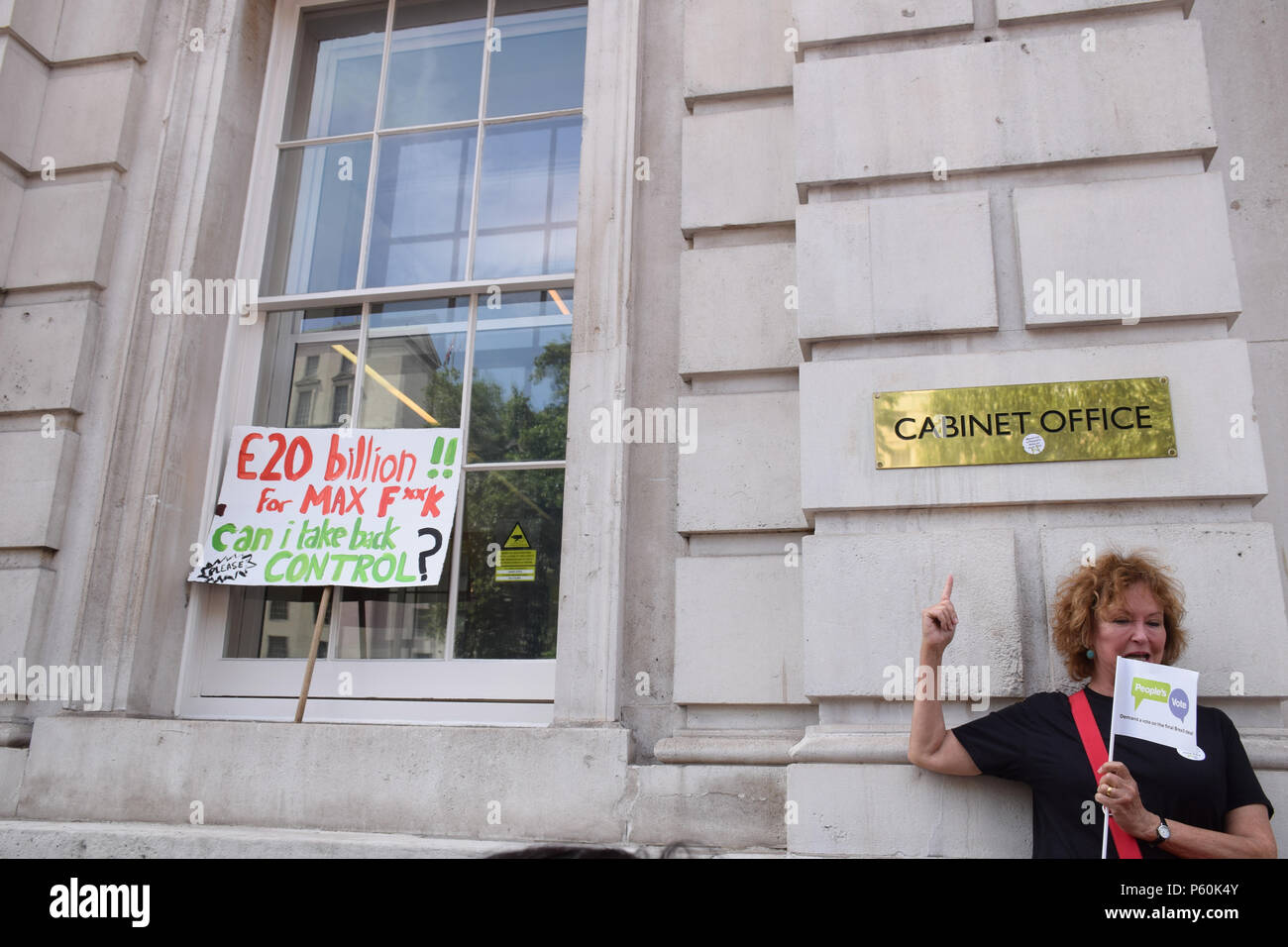 Anti Brexit demo, London 23 June 2018 UK. Campaign for a People's Vote on the final Brexit deal. Protest at the Cabinet Office at 70 Whitehall Stock Photo