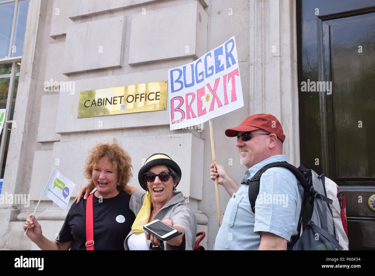 Anti Brexit demo, London 23 June 2018 UK. Campaign for a People's Vote on the final Brexit deal. Protest at the Cabinet Office at 70 Whitehall Stock Photo