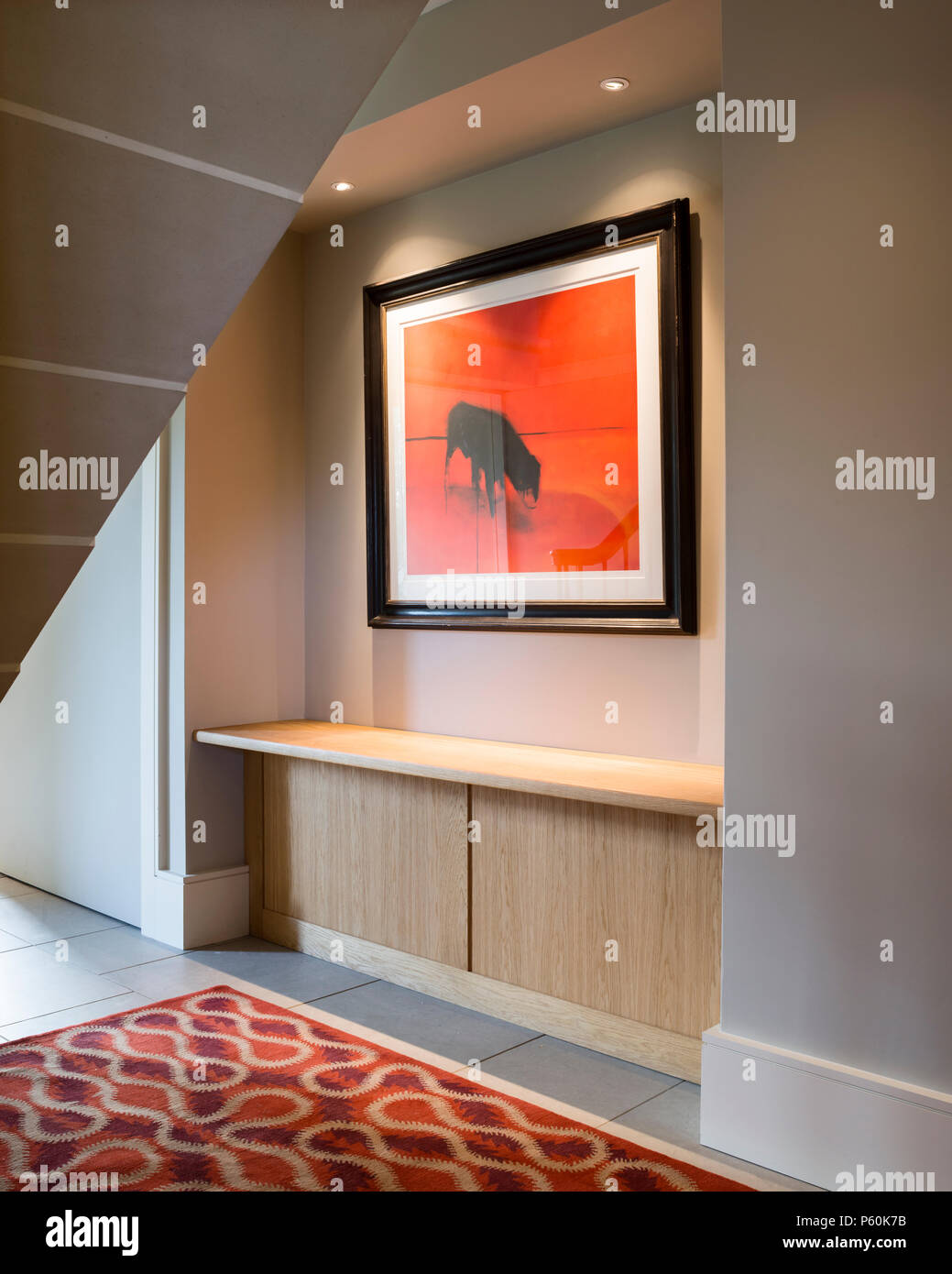 Red painting in modern hallway Stock Photo