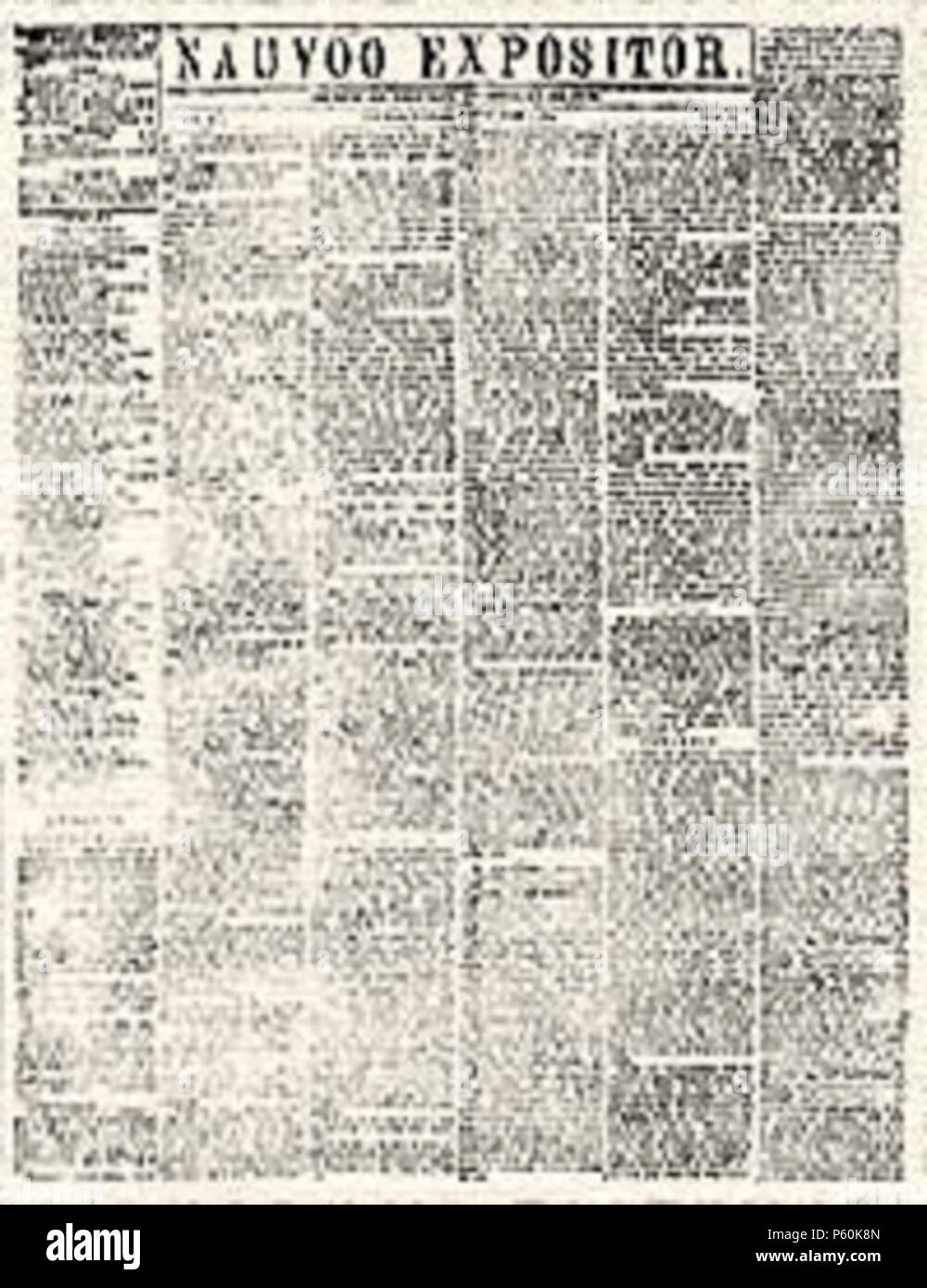N/A. English: Example of the front page of the Nauvoo Expositor, originally published 7 June 1844 in Nauvoo. :  . 7 June 1844. Author and publisher: William Law (d. 1892) 541 Exposit2 Stock Photo