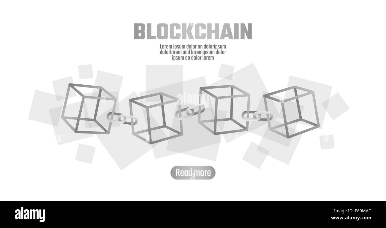 Blockchain cube chain symbol on square code big data flow information. Gray white neutral presentation style. Cryptocurrency finance bitcoin business concept vector illustration background template Stock Vector