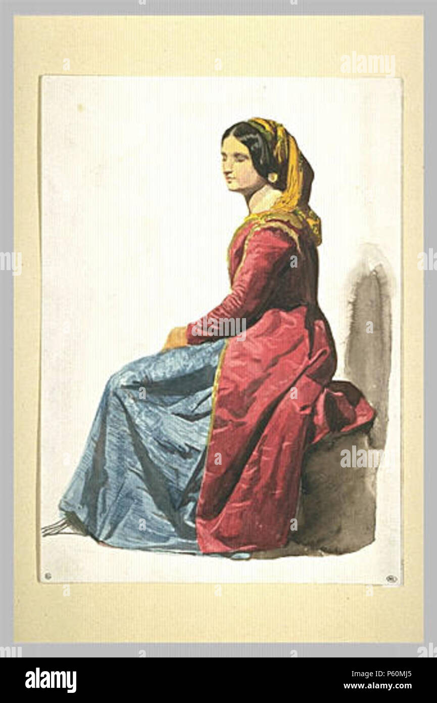 N/A. Français :  Artist    Dominique Papety  (1815–1849)     Description French painter and illustrator  Date of birth/death 12 August 1815 19 December 1849  Location of birth/death Marseille Marseille  Work location Rome (1836–1841)  Authority control  : Q3035378 VIAF:69154230 ISNI:0000 0000 6658 7626 ULAN:500030678 LCCN:nr97034907 GND:117742252 WorldCat      Title Femme de Procida assise  Medium Aquarelle, mine de plomb  Dimensions Height: 30 cm (11.8 in); Width: 22 cm (8.6 in)  Current location   Louvre Museum     (Inventory)   Native name Musée du Louvre  Parent institution Établissement p Stock Photo