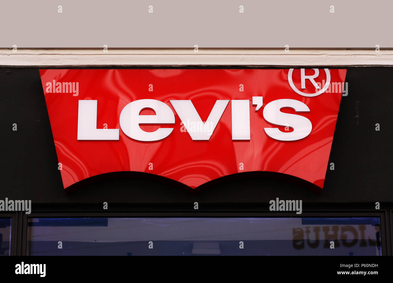 Copenhagen, Denmark - June 26, 2018: Logo of the Levis levi jeans Store. Levi  Strauss founded in 1853, is an American clothing company known worldwide  Stock Photo - Alamy