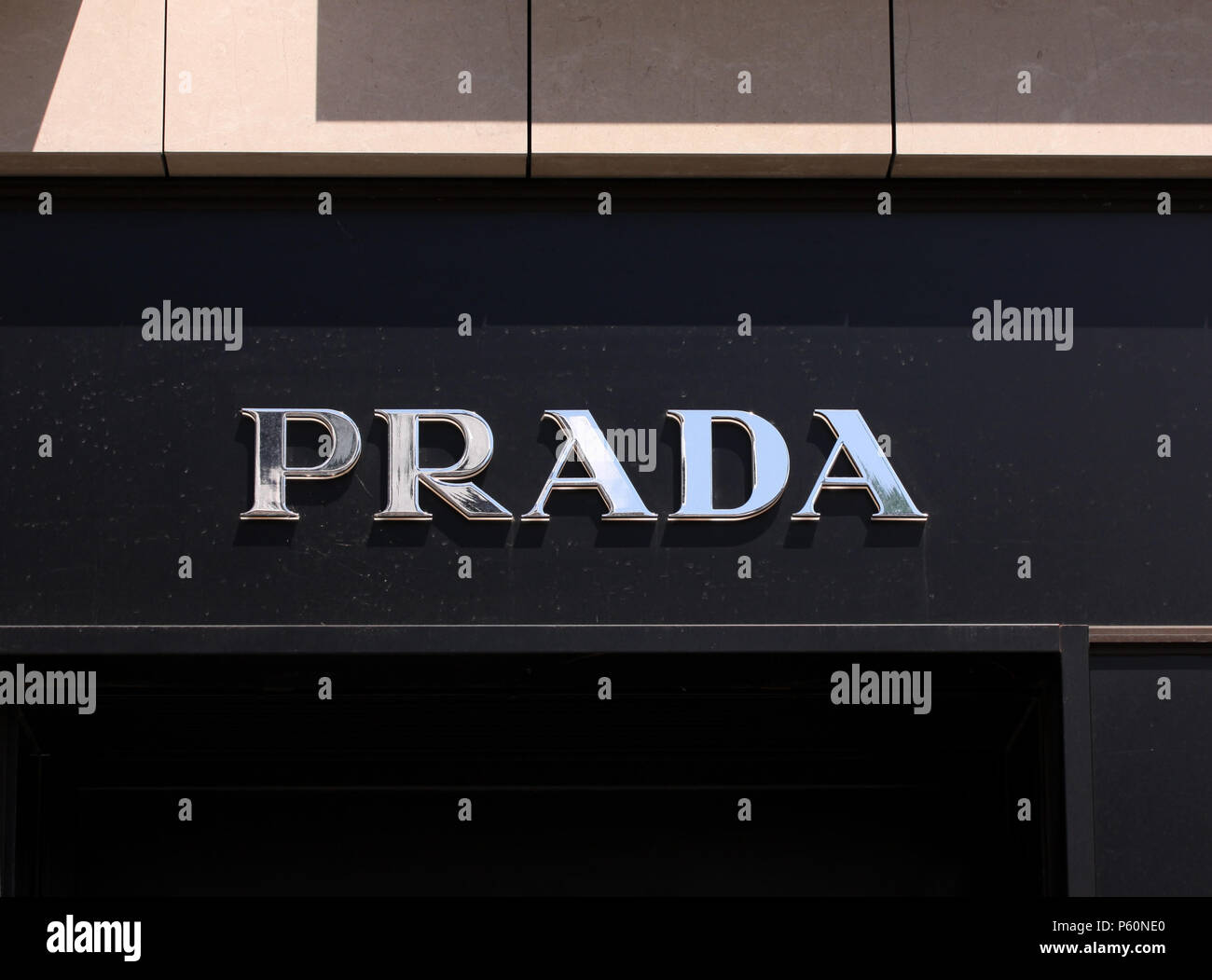Copenhagen, Denmark - June 26, 2018: Prada logo on front store in shopping  street. Prada is a world famous fashion brand founded in Italy Stock Photo  - Alamy