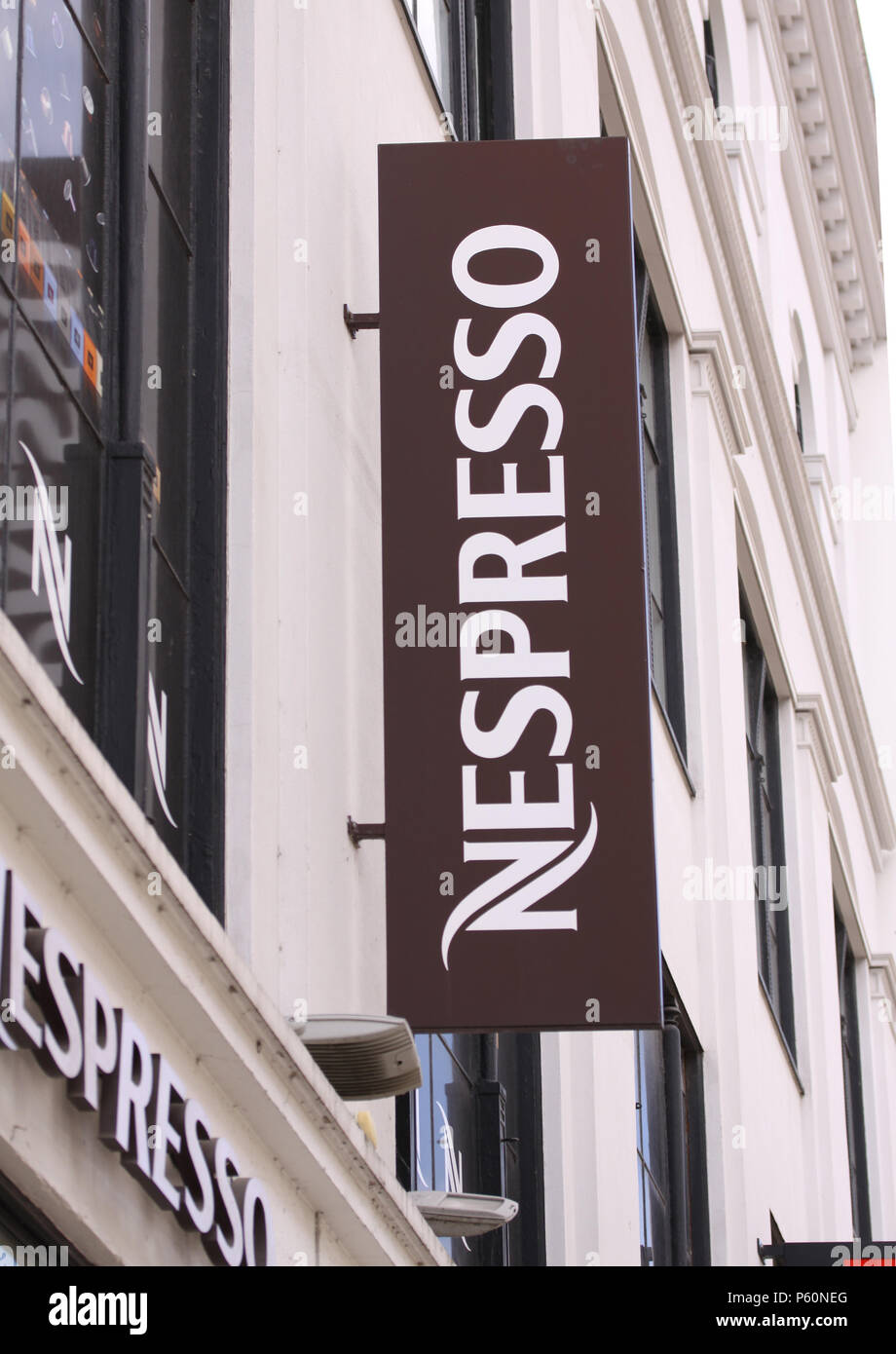 Copenhagen, Denmark - June 26, 2018: Nespresso coffee house store logo on  shop panel. Nespresso Nestle group brand has a presence in over 60  countries Stock Photo - Alamy