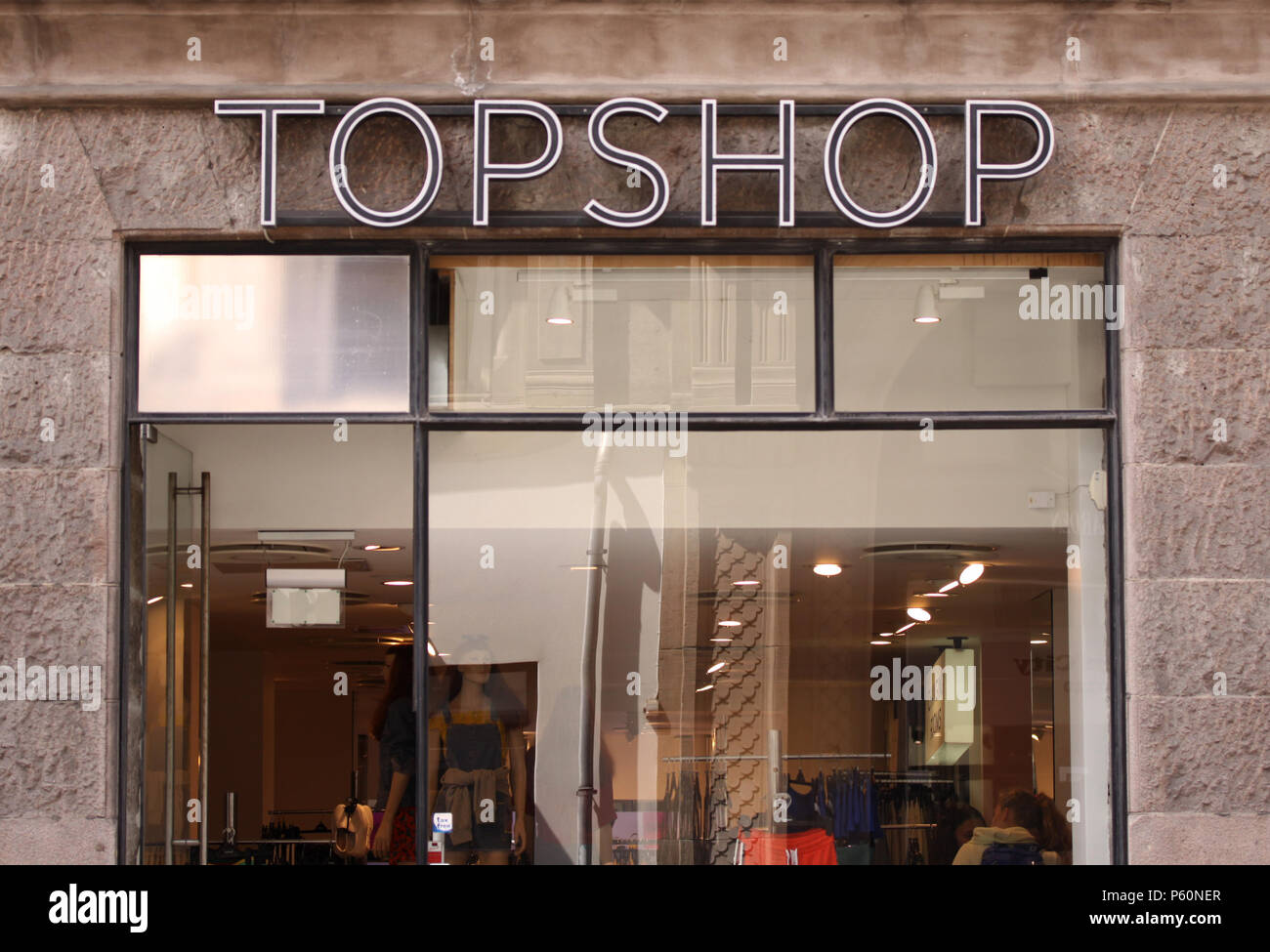 Copenhagen, Denmark - June 26, 2018: Topshop logo on panel at store. Topshop  is a British fashion retailer with more than 500 shops worldwide Stock  Photo - Alamy
