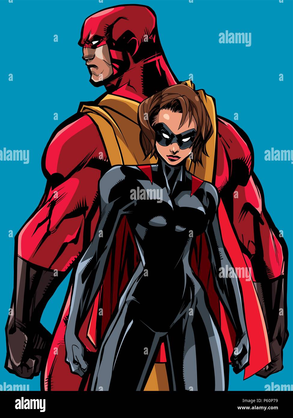 Superhero Couple Back to Back Stock Vector