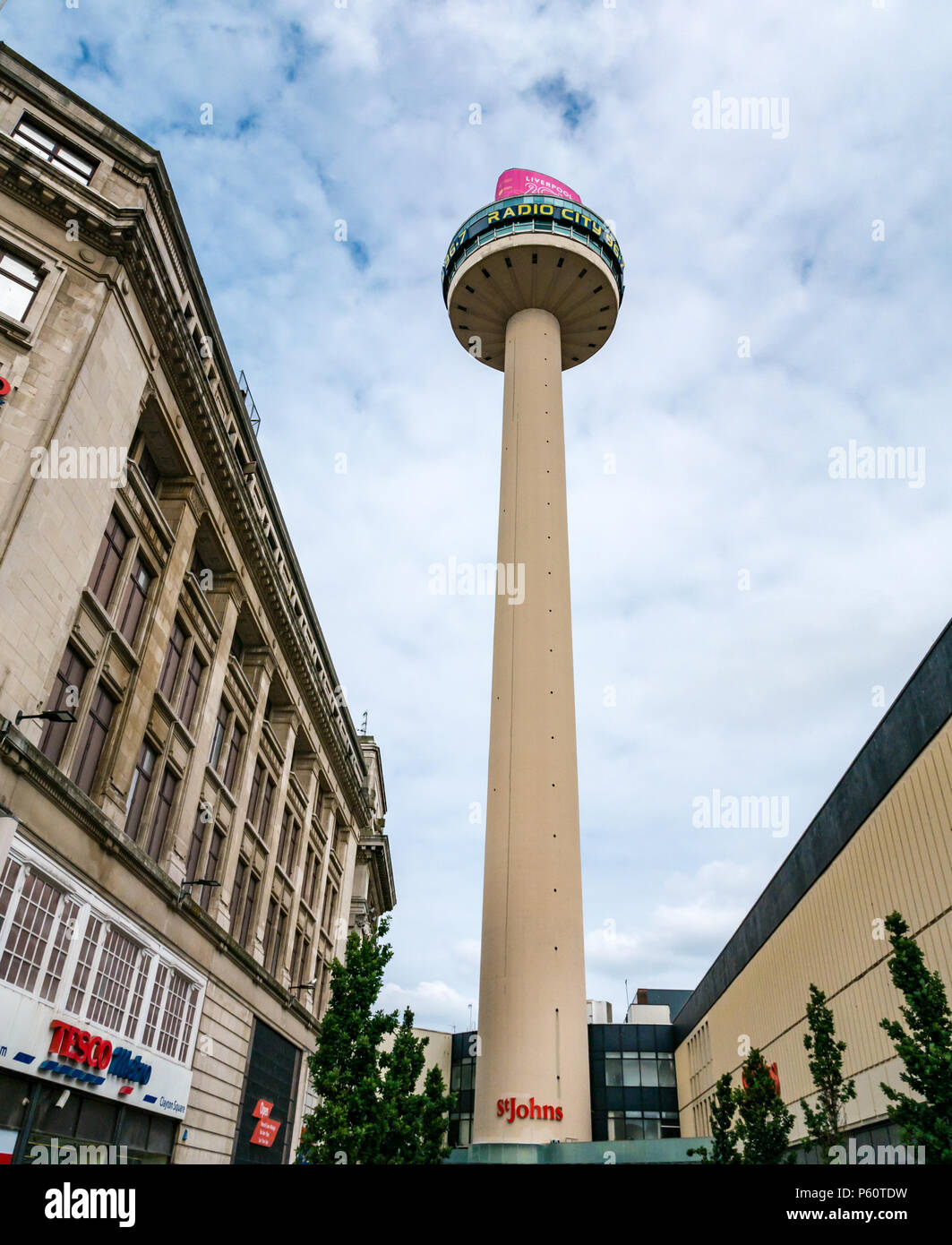 1960s Radio City Tower or St Johns Beacon observation tower, Liverpool, England, UK dwarfs other buildings Stock Photo