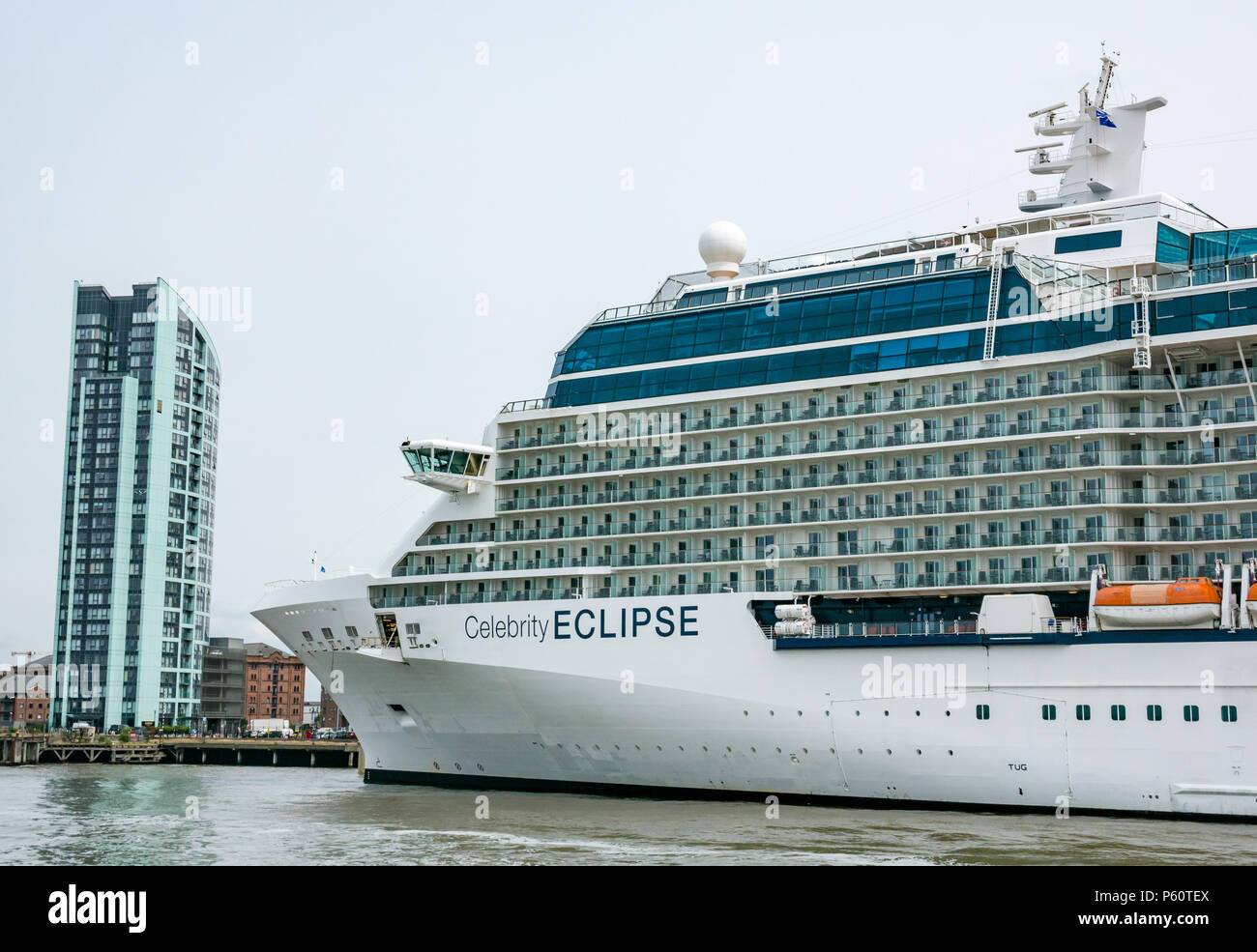 Celebrity Eclipse, Solstice-class cruise ship, operated by Celebrity Cruises, docked in Liverpool harbour, River Mersey, England, UK Stock Photo