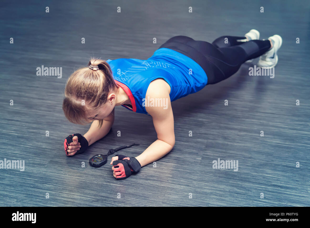 Woman Doing Push Up Exercise Strong Female Doing Crossfit Workout