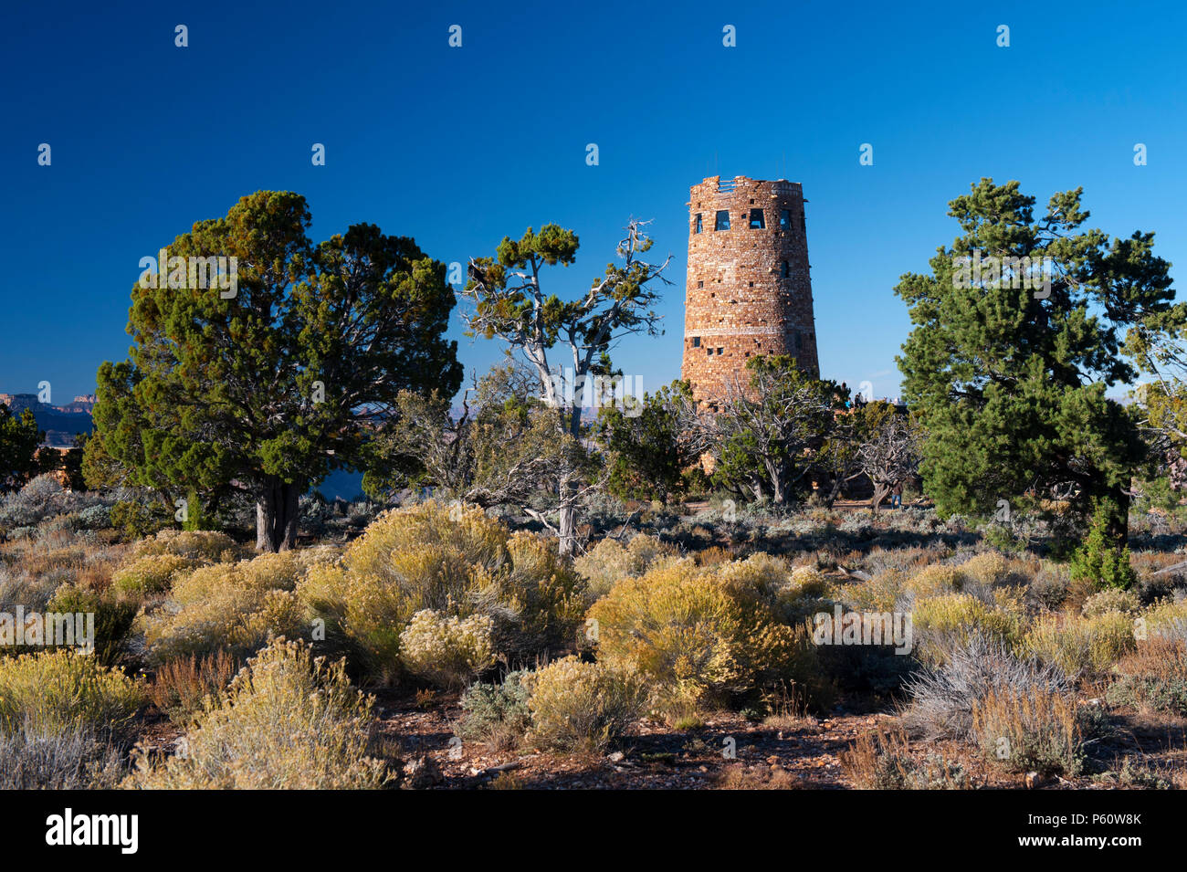 Desert View Watchtower, Grand Canyon South Rim, Arizona, USA. Completed in 1932, it was designed by American architect Mary Colter. Stock Photo