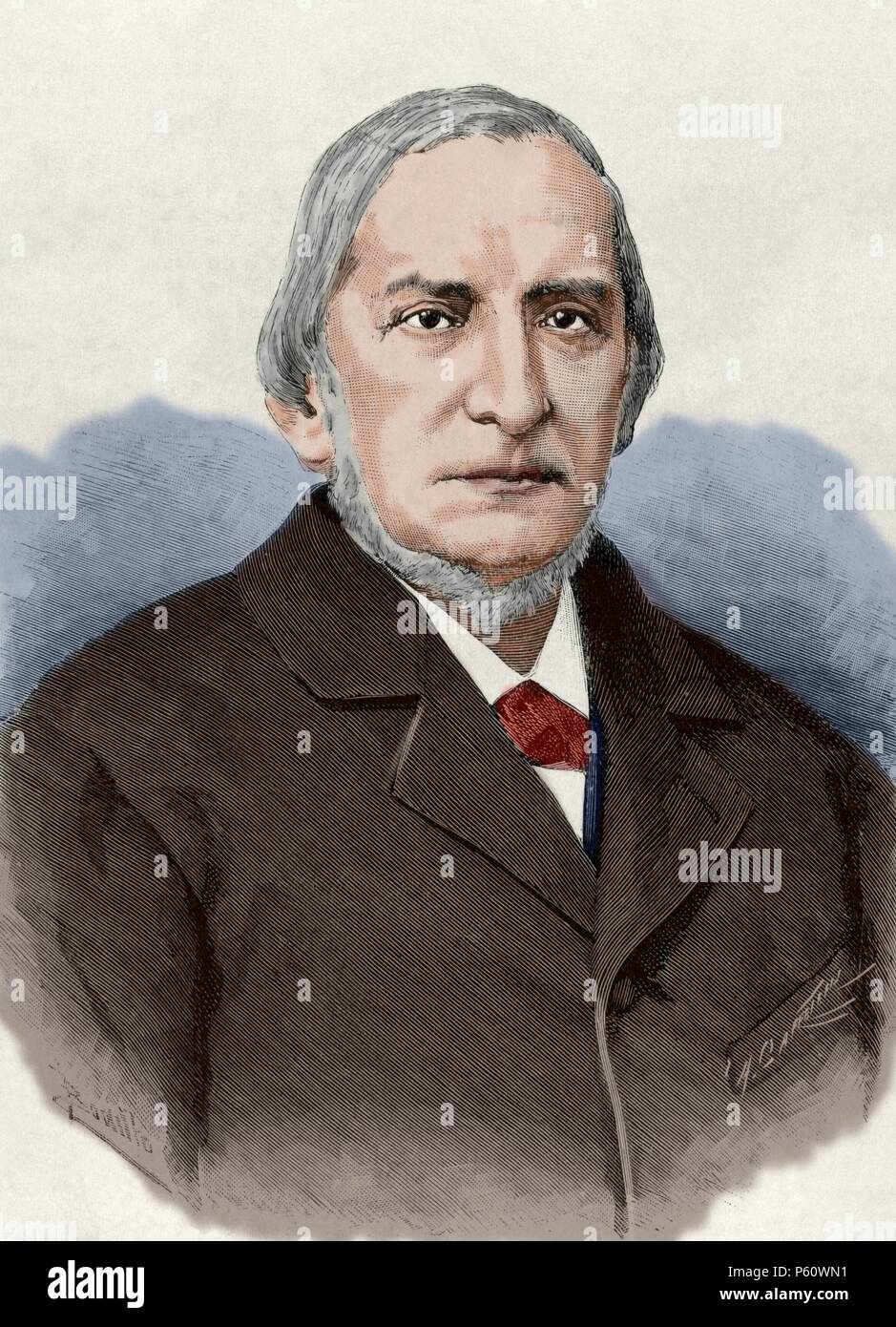 Miguel Colmeiro Penido (1816-1901). Spanish botanist. Engraving by Arturo Carretero. The Spanish and American Illustration, 1880. Colored. Stock Photo