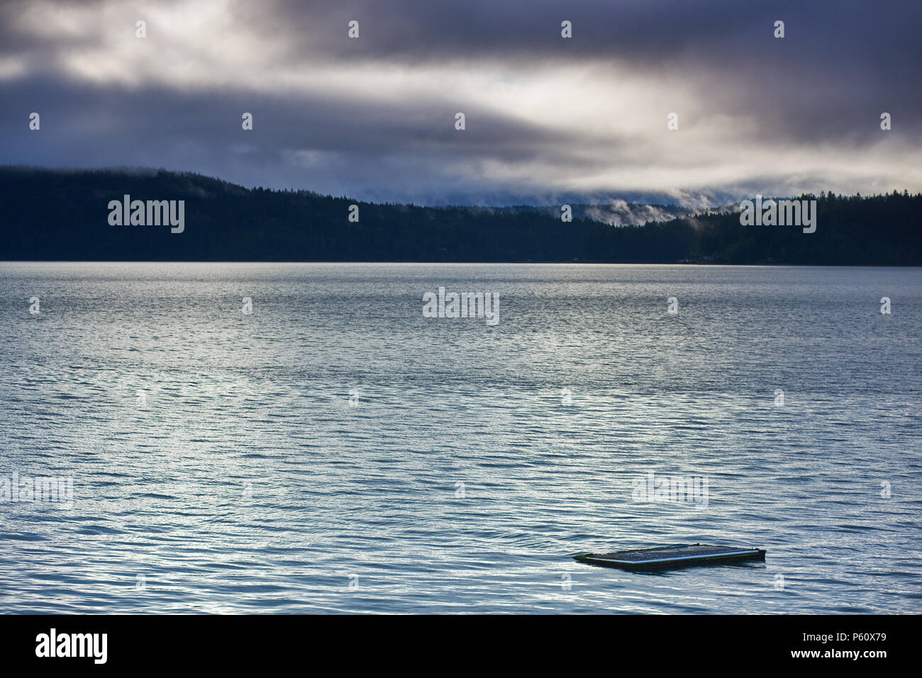 Swim float under gathering cloud, Hood Canal, Washington Stock Photo