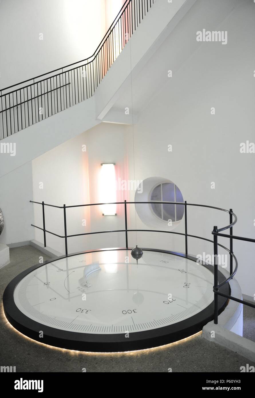 Foucault Pendulum. Experiment to demostrate the rotation of the Earth. Deutches Museum. Munich. Germany. Stock Photo