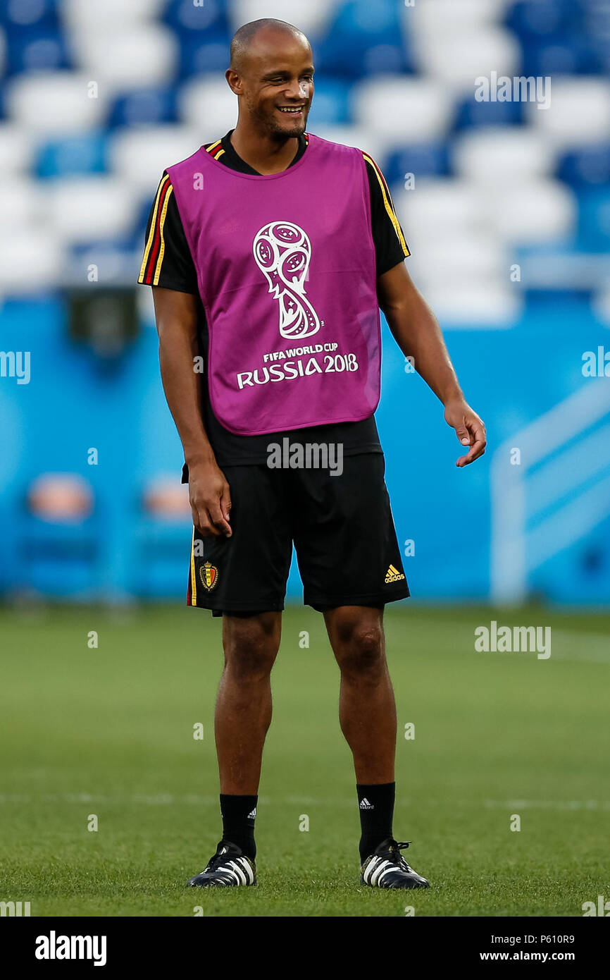 Kaliningrad, Russia, 27 June 2018. Vincent Kompany of Belgium during a Belgium training session, prior to their 2018 FIFA World Cup Group G match against England, at Kaliningrad Stadium on June 27th 2018 in Kaliningrad, Russia. (Photo by Daniel Chesterton/phcimages.com) Credit: PHC Images/Alamy Live News Stock Photo