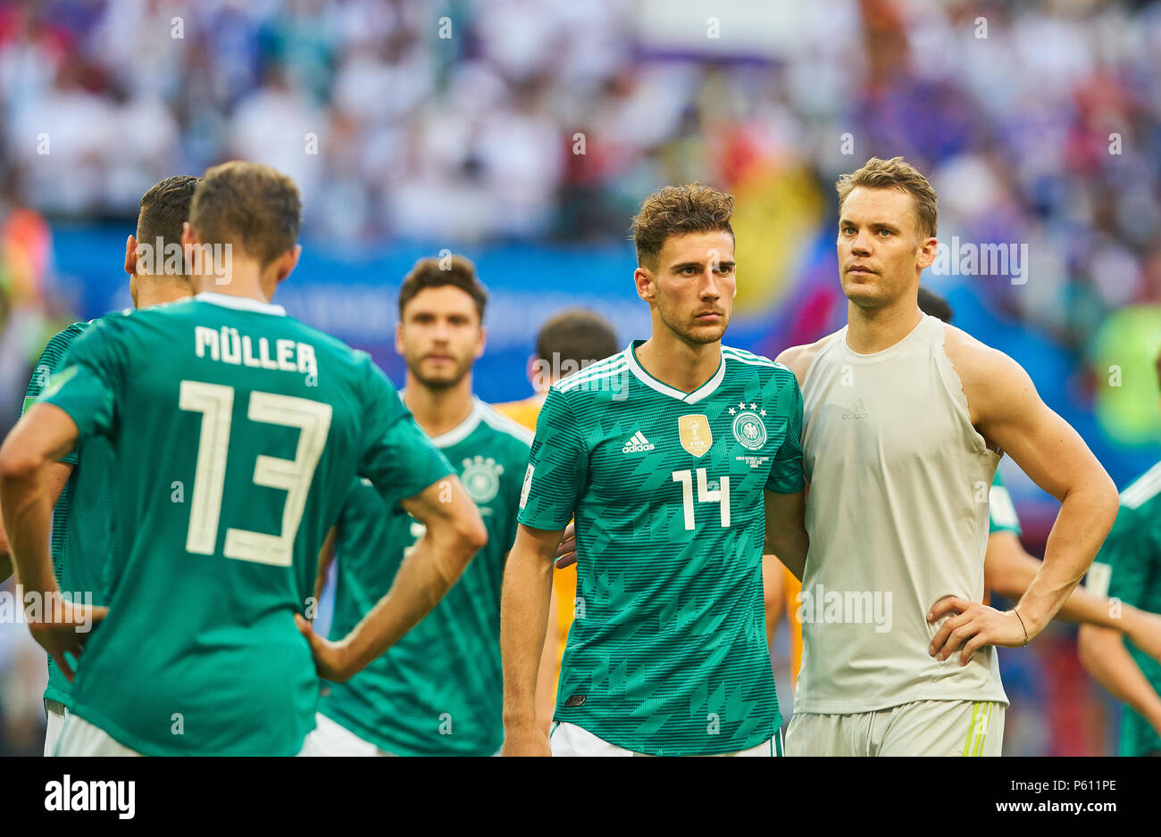 Germany - South Korea, Soccer, Kazan, June 27, 2018 Leon GORETZKA, DFB 14 Manuel NEUER, DFB 1 goalkeeper, sad, disappointed, angry, Emotions, disappointment, frustration, frustrated, sadness, desperate, despair,  GERMANY - KOREA REPUBLIC 0-2  FIFA WORLD CUP 2018 RUSSIA, Group F, Season 2018/2019,  June 27, 2018  Stadium K a z a n - A r e n a in Kazan, Russia. © Peter Schatz / Alamy Live News Stock Photo