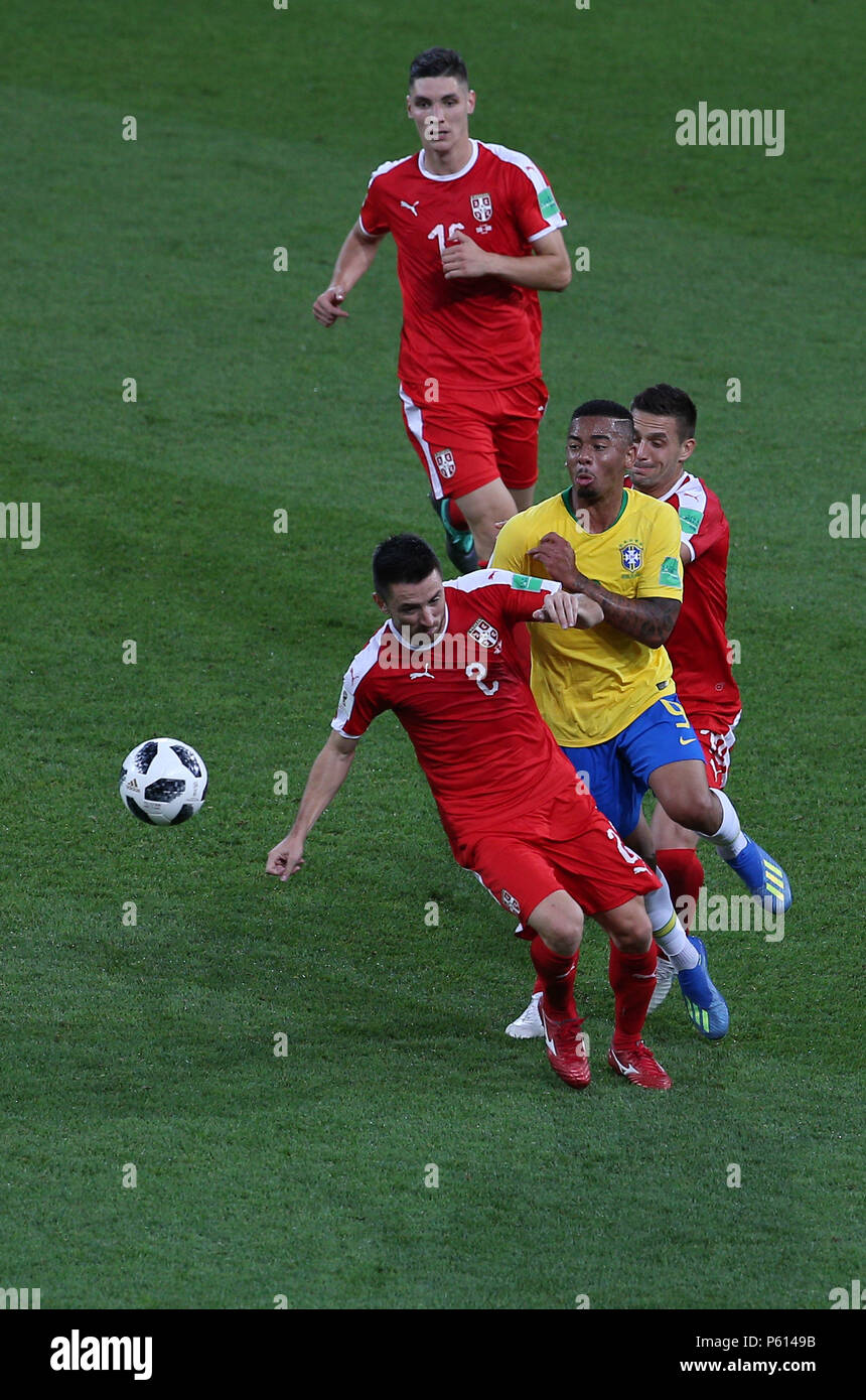 Moscow, Russian. 27th June, 2018. 27.06.2018. MOSCOW, Russian:GABRIEL JESUS, TADIC in action during the Fifa World Cup Russia 2018, Group E, football match between SERBIA VS BRAZIL in SPARTAK Stadium IN MOSCOW. Credit: Independent Photo Agency/Alamy Live News Stock Photo