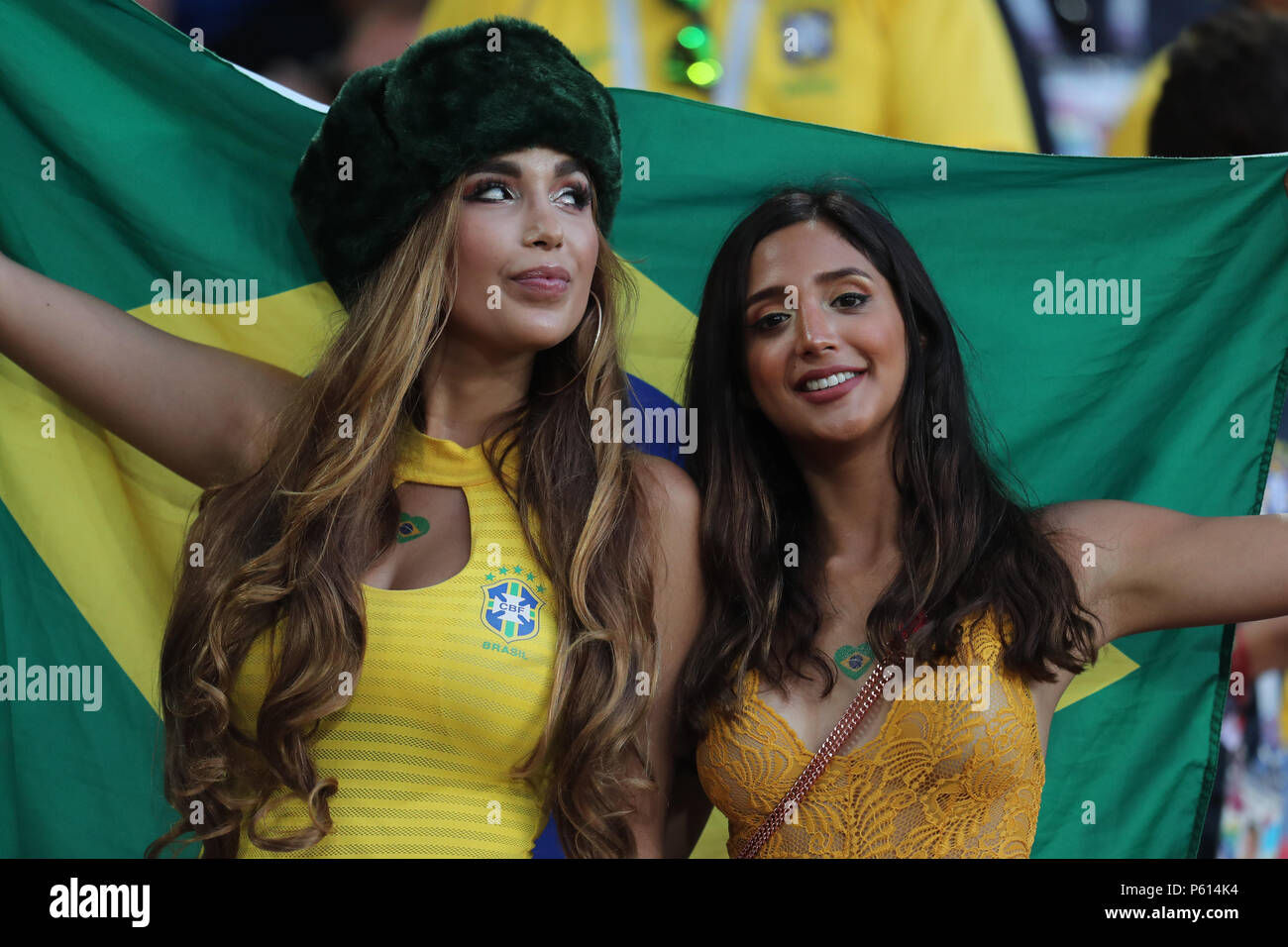 Brazil Fans SERBIA V BRAZIL SERBIA V BRAZIL, 2018 FIFA WORLD CUP RUSSIA 27 June 2018 GBC8949 2018 FIFA World Cup Russia Spartak Stadium Moscow STRICTLY EDITORIAL USE ONLY. If The Player/Players Depicted In This Image Is/Are Playing For An English Club Or The England National Team. Then This Image May Only Be Used For Editorial Purposes. No Commercial Use. The Following Usages Are Also Restricted EVEN IF IN AN EDITORIAL CONTEXT: Use in conjuction with, or part of, any unauthorized audio, video, data, fixture lists, club/league logos, Betting, Games or any 'live' services. A Stock Photo