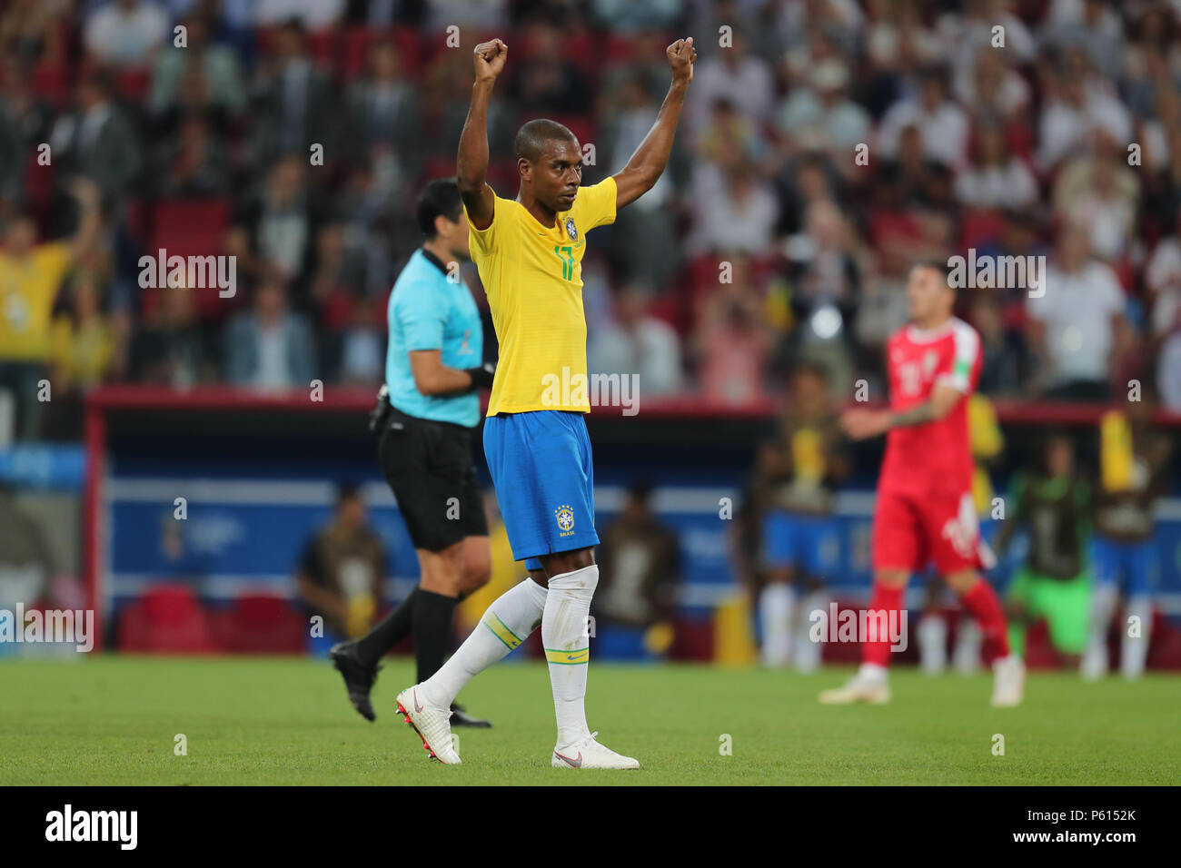 Fernandinho BRAZIL SERBIA V BRAZIL, 2018 FIFA WORLD CUP RUSSIA 27 June 2018 GBC8980 Serbia v Brazil 2018 FIFA World Cup Russia Spartak Stadium Moscow STRICTLY EDITORIAL USE ONLY. If The Player/Players Depicted In This Image Is/Are Playing For An English Club Or The England National Team. Then This Image May Only Be Used For Editorial Purposes. No Commercial Use. The Following Usages Are Also Restricted EVEN IF IN AN EDITORIAL CONTEXT: Use in conjuction with, or part of, any unauthorized audio, video, data, fixture lists, club/league logos, Betting, Games or any 'live' servic Stock Photo