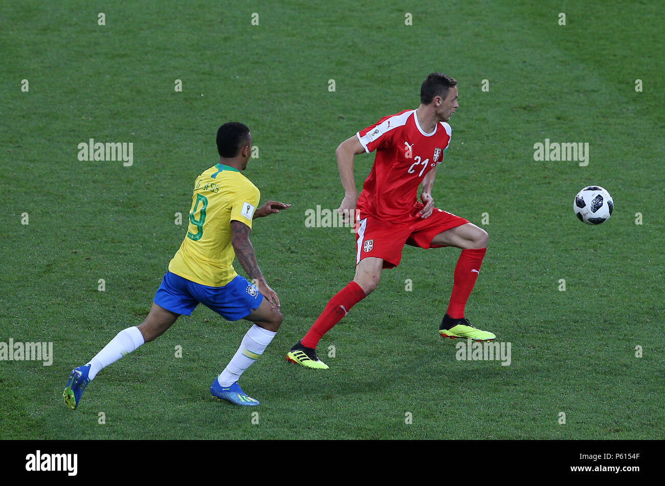 Moscow, Russian. 27th June, 2018. 27.06.2018. MOSCOW, Russian:GABRIEL JESUS, MATIC in action during the Fifa World Cup Russia 2018, Group E, football match between SERBIA VS BRAZIL in SPARTAK Stadium IN MOSCOW. Credit: Independent Photo Agency/Alamy Live News Stock Photo