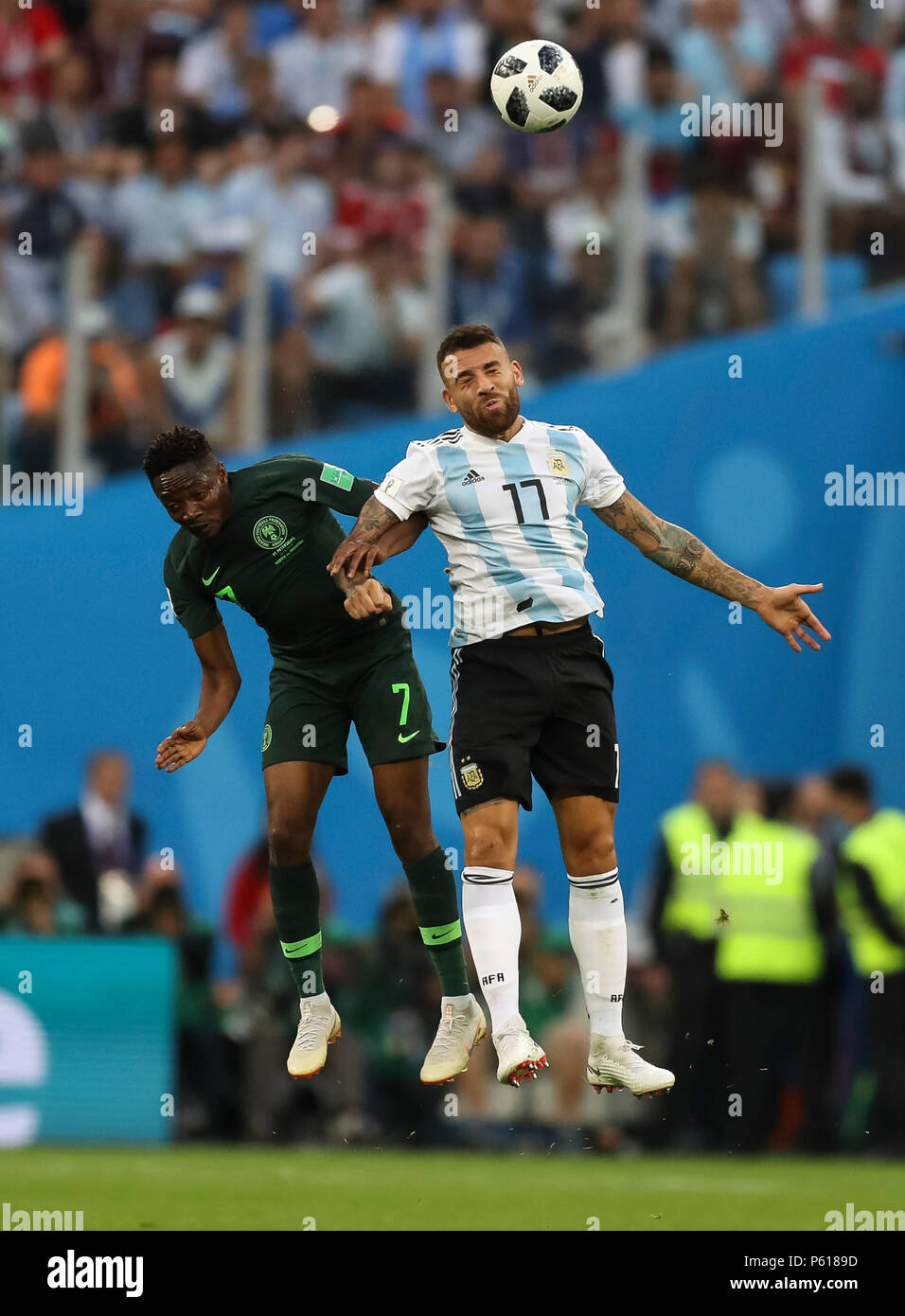 St Petersburg, Russia. 26th Jun, 2018. Ahmed Musa of Nigeria and Nicolas Otamendi of Argentina during the 2018 FIFA World Cup Group D match between Nigeria and Argentina at Saint Petersburg Stadium on June 26th 2018 in Saint Petersburg, Russia. (Photo by Daniel Chesterton/phcimages.com) Credit: PHC Images/Alamy Live News Stock Photo