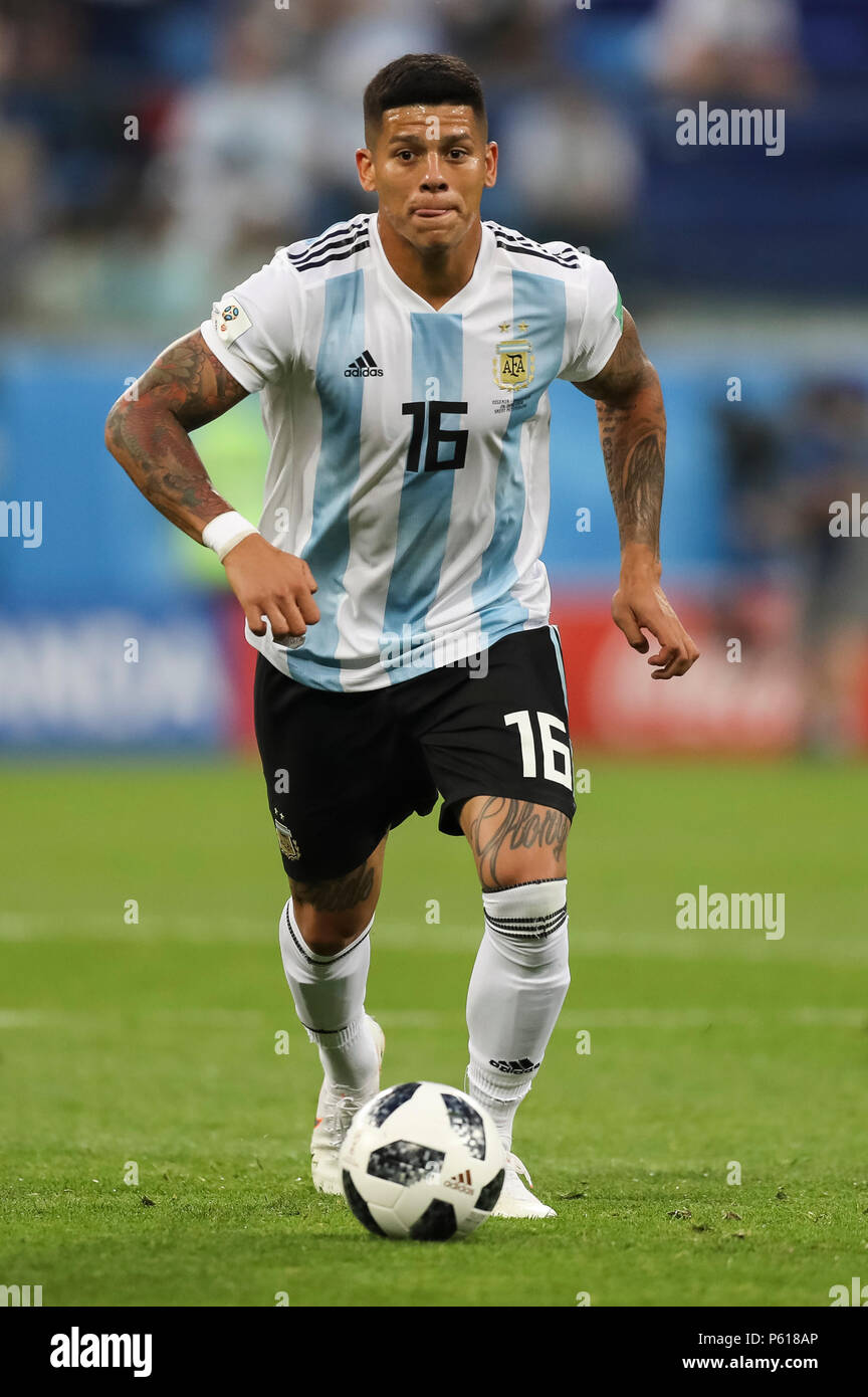 St Petersburg, Russia. 26th Jun, 2018. Marcos Rojo of Argentina during the 2018 FIFA World Cup Group D match between Nigeria and Argentina at Saint Petersburg Stadium on June 26th 2018 in Saint Petersburg, Russia. (Photo by Daniel Chesterton/phcimages.com) Credit: PHC Images/Alamy Live News Stock Photo