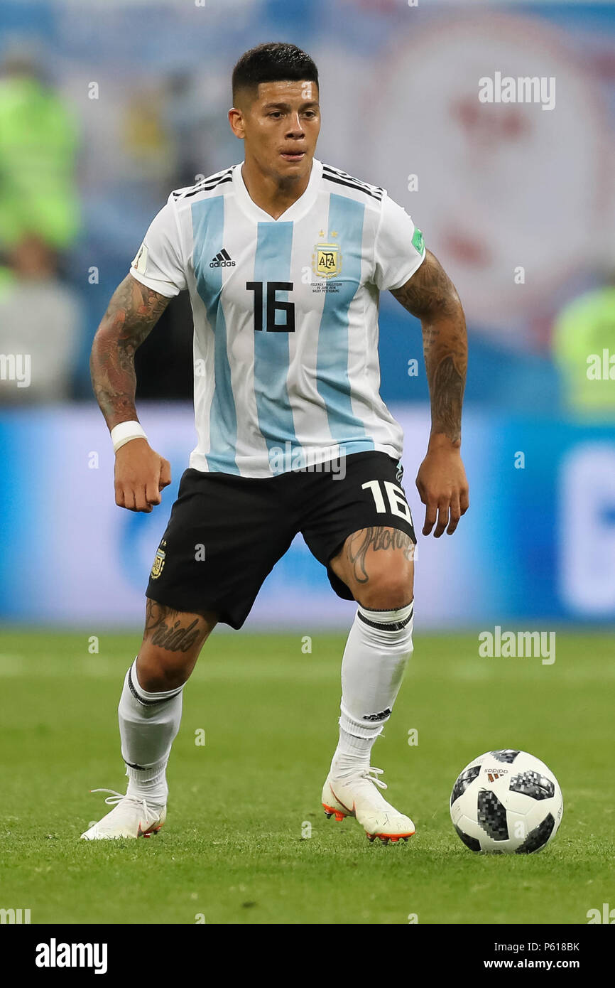 St Petersburg, Russia. 26th Jun, 2018. Marcos Rojo of Argentina during the 2018 FIFA World Cup Group D match between Nigeria and Argentina at Saint Petersburg Stadium on June 26th 2018 in Saint Petersburg, Russia. (Photo by Daniel Chesterton/phcimages.com) Credit: PHC Images/Alamy Live News Stock Photo
