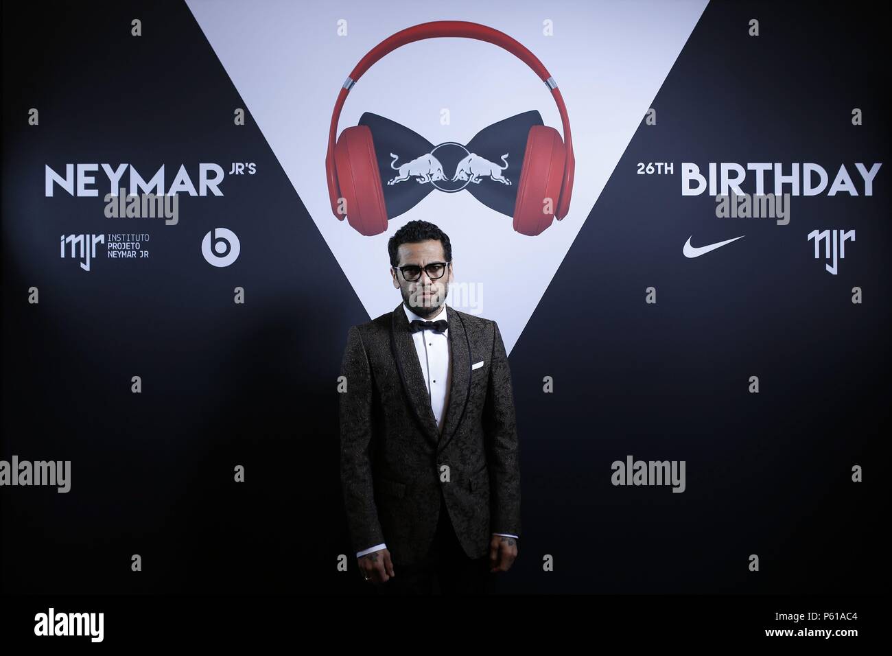 Brazillian footballer for Paris Saint-Germain, Dani Alves, attends Neymar Jr. 26th birthday celebration in Paris, France on February 4, 2018 .  EDITORIAL USE ONLY! Please note: Fees charged by the agency are for the agency's services only, and do not, nor are they intended to, convey to the user any ownership of Copyright or License in the material. The agency does not claim any ownership including but not limited to Copyright or License in the attached material. By publishing this material you expressly agree to indemnify and to hold the agency and its directors, shareholders and employees ha Stock Photo