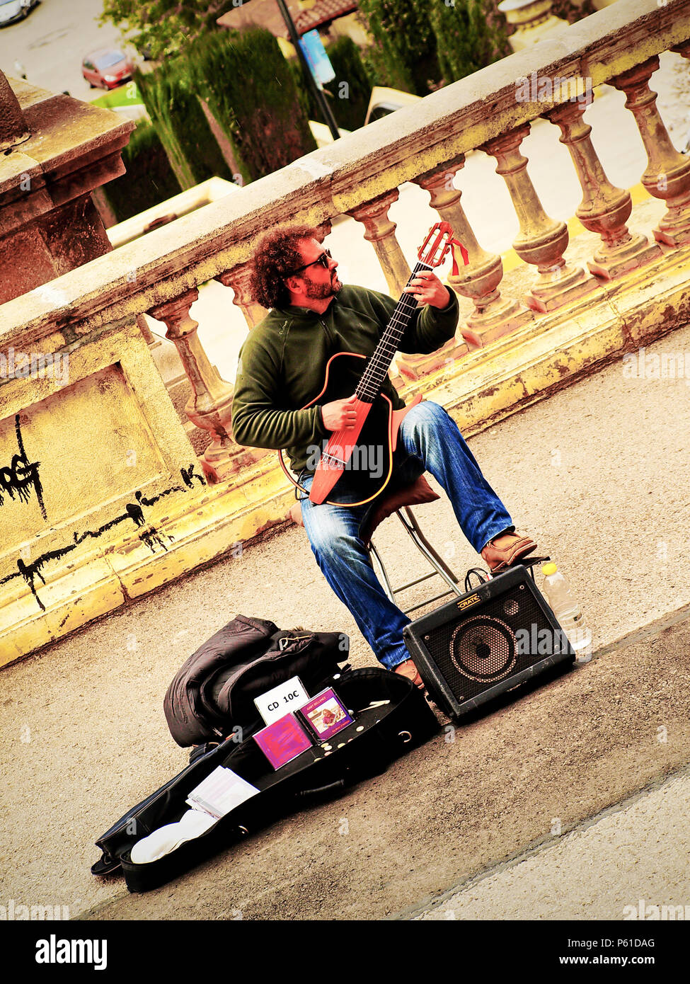 Barcelona, Spain - Street artist guitar playing on Montjuic Stock Photo