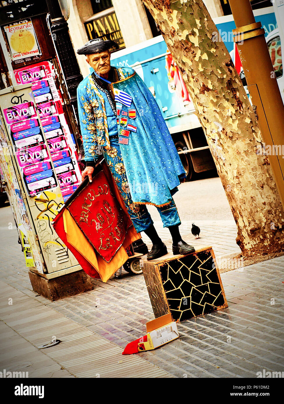Barcelona, Spain - Mime street artist on La Rambla Stock Photo