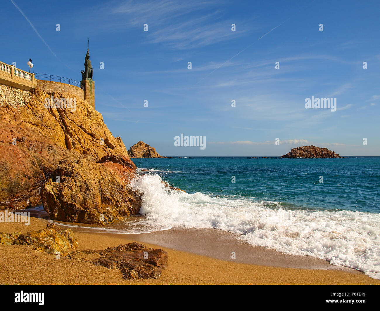 Statue of Minerva on the promenade of Tossa de Mar, Costa Brava, Catalonia, Spain Stock Photo