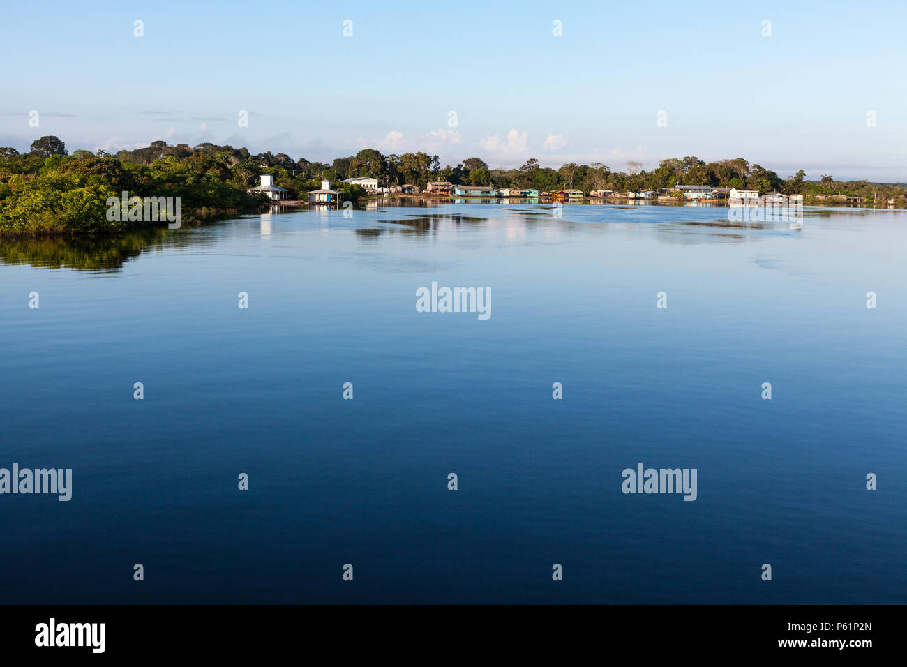 Amazonas, Brazil. View of a small village on the Negro River in the ...