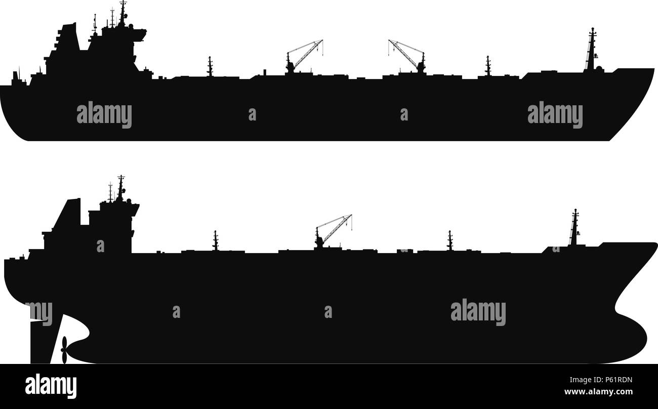 Oil tankers silhouettes set. Vector Stock Vector