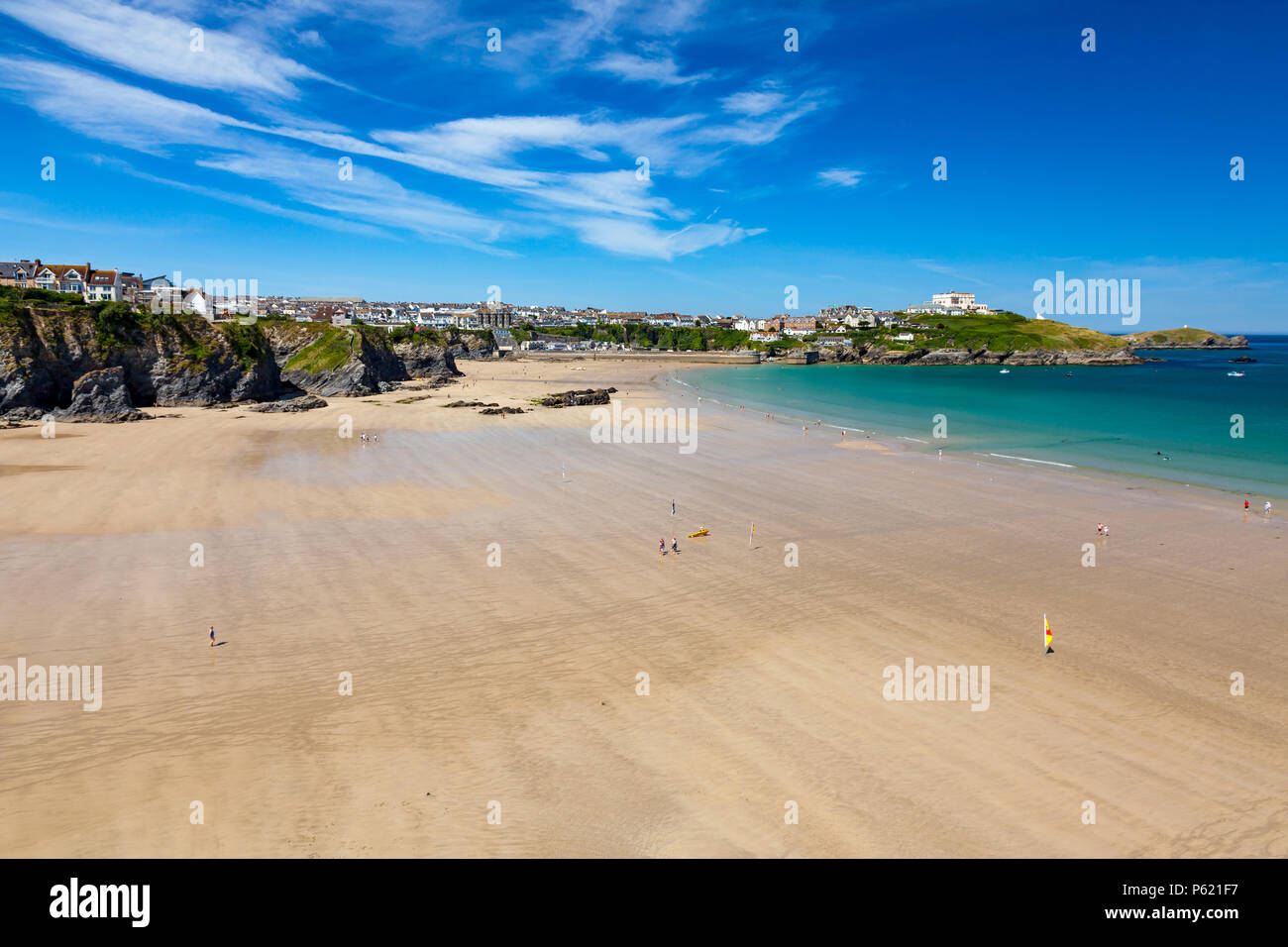 Stunning blue sky overlooking Great Western Beach Newquay Cornwall England UK Europe Stock Photo