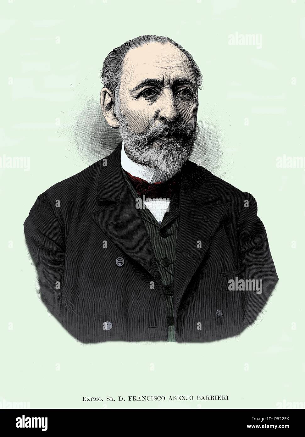 Francisco Asenjo Barbieri (Madrid, 1823-1894), compositor, historiador y musicólogo castellano. Grabado de 1892. Stock Photo