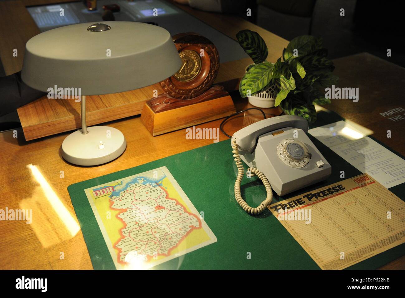 German Democratic Republic. Reproduction of an official work table. DDR Museum. Berlin. Germany. Stock Photo