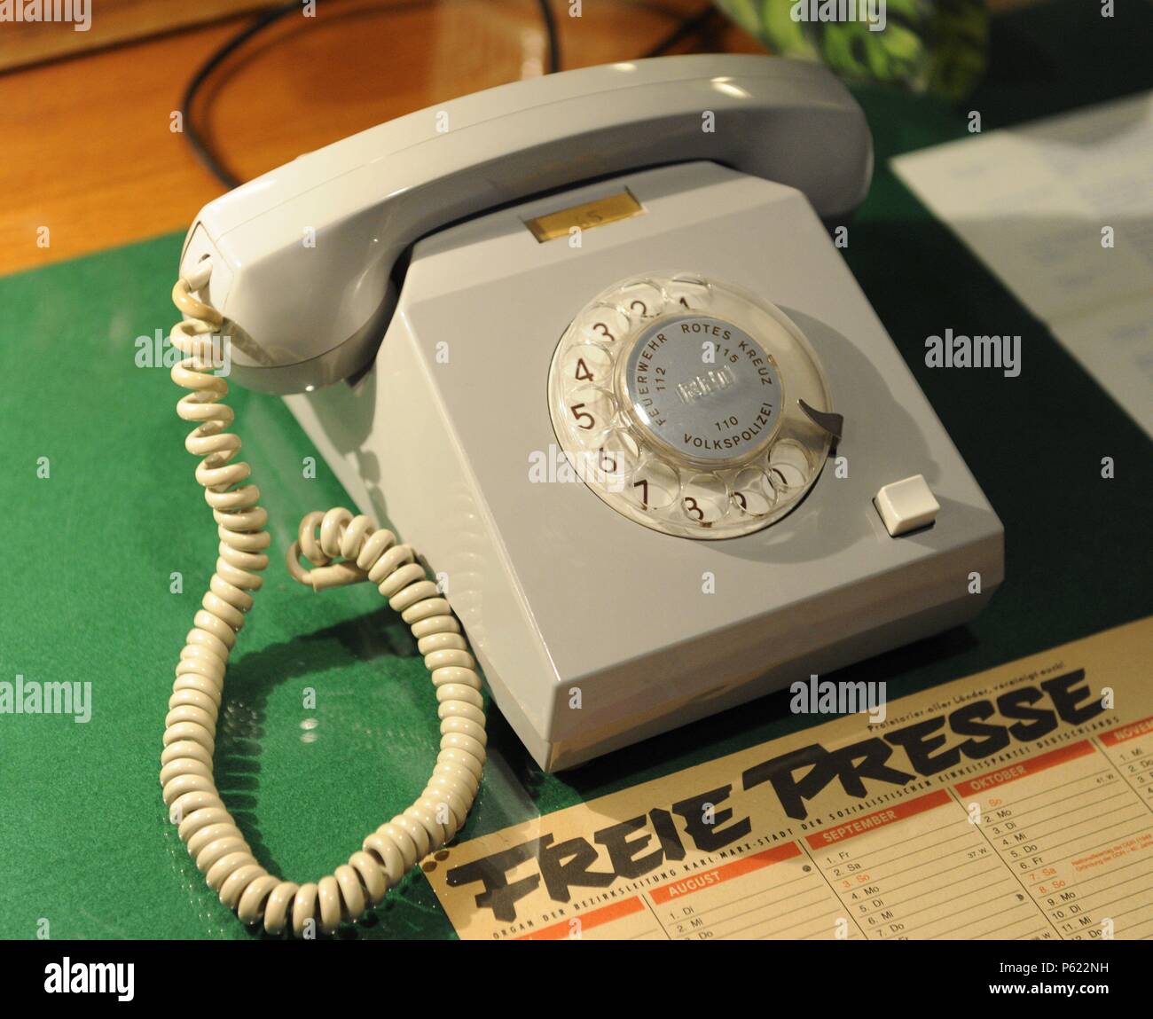 German Democratic Republic. Reproduction of an official work table. Phone. DDR Museum. Berlin. Germany. Stock Photo