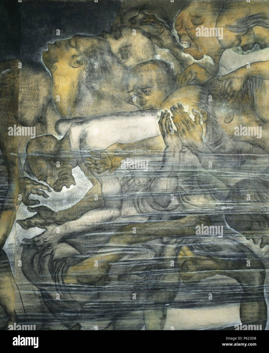 ARTE SIGLO XX. JAPON. ASIA. MARUKI, Iri. Pintor japonés que sufrió la tragedia de Hiroshima. 'AGUA'. Detalle de un biombo de 8 x 3 m., que representa las escenas vividas algunos instantes después de la explosión de la bomba atómica sobre la ciudad. Stock Photo